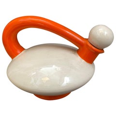 Art Deco Italian Futurism Orange and White Ceramic Teapot by Rometti