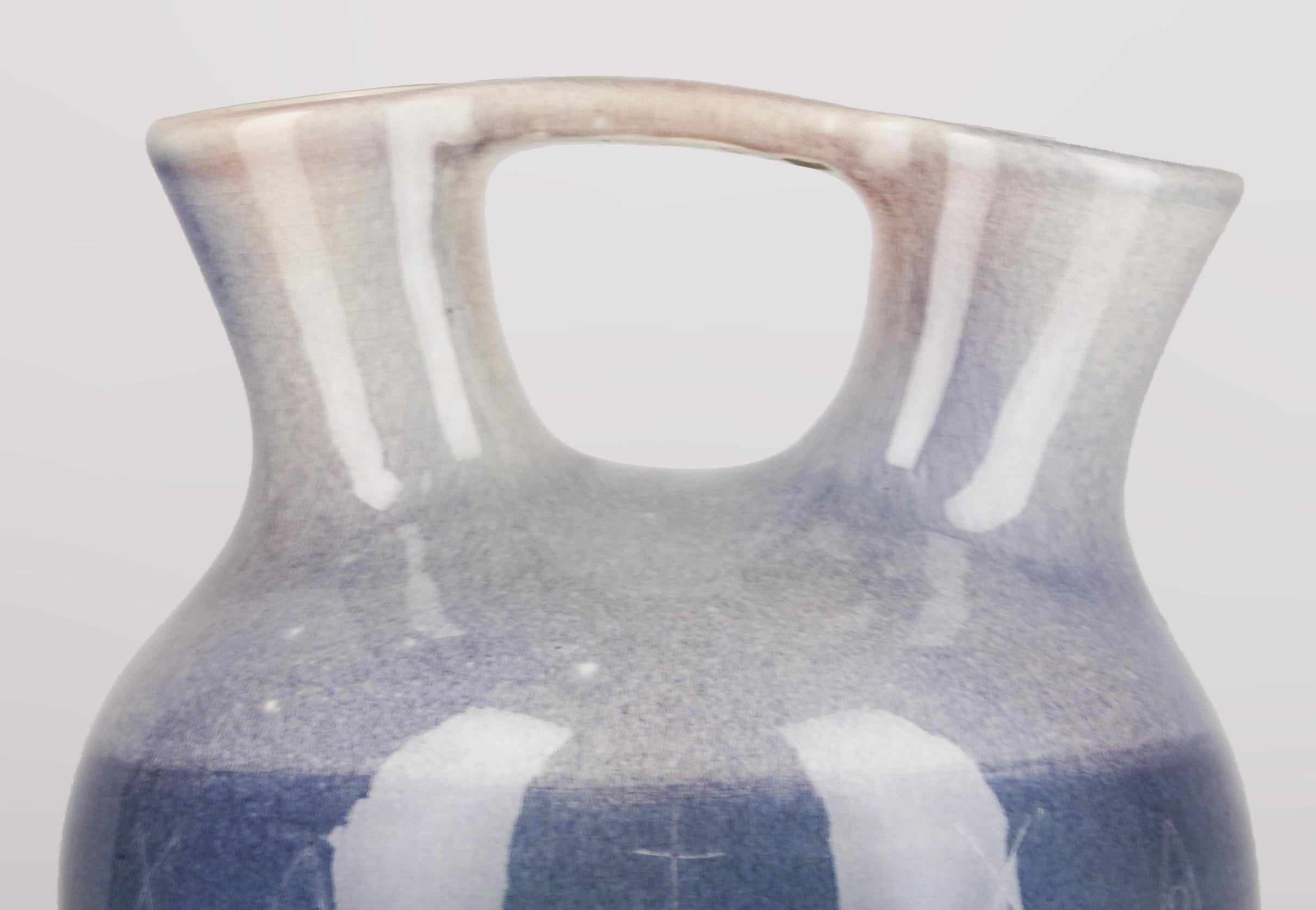 Art Deco Art Déco Italian Glazed Ceramic Vase/Amphora with Handle and Double Spout For Sale