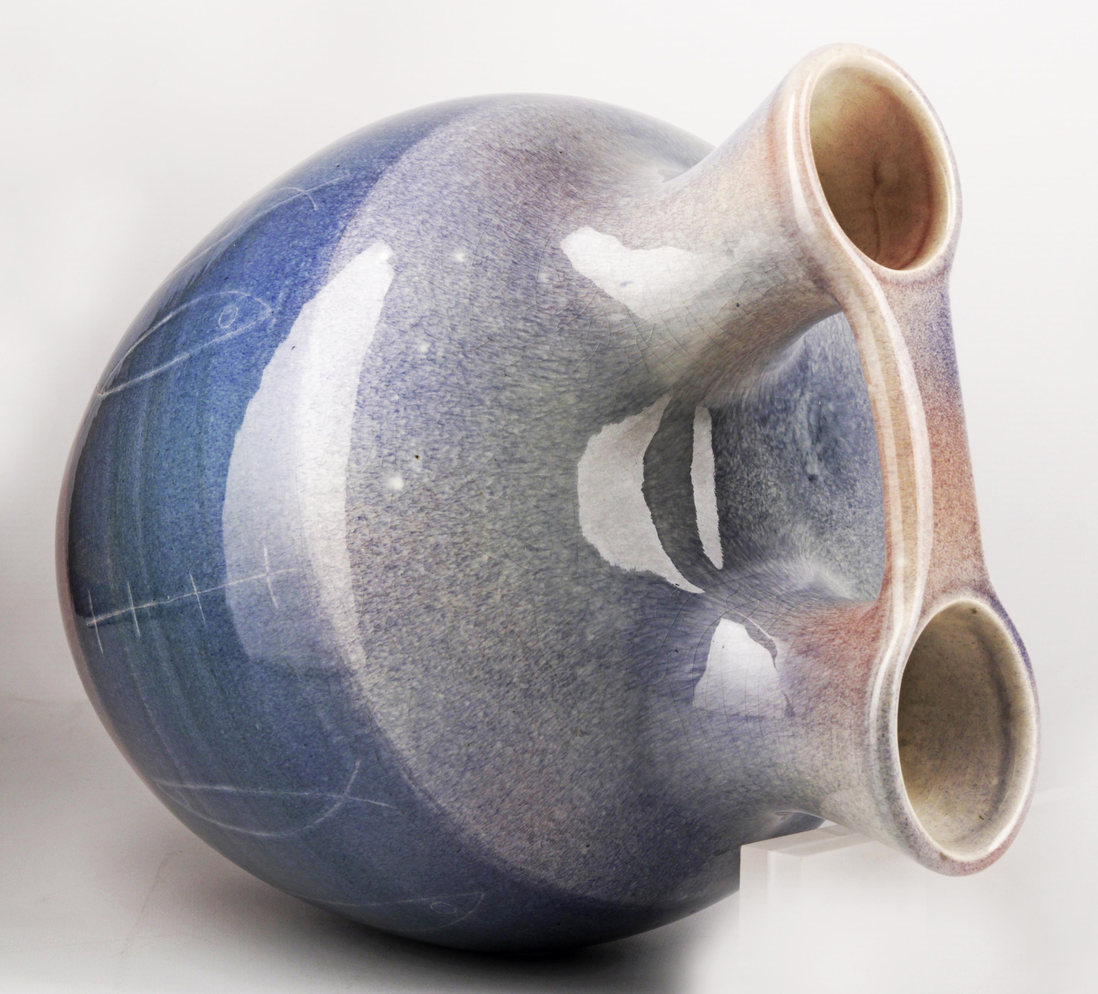 Ceramica Vaso/Anfora in ceramica smaltata Art Déco con manico e doppio beccuccio in vendita