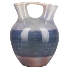 Art Déco Italian Glazed Ceramic Vase/Amphora with Handle and Double Spout