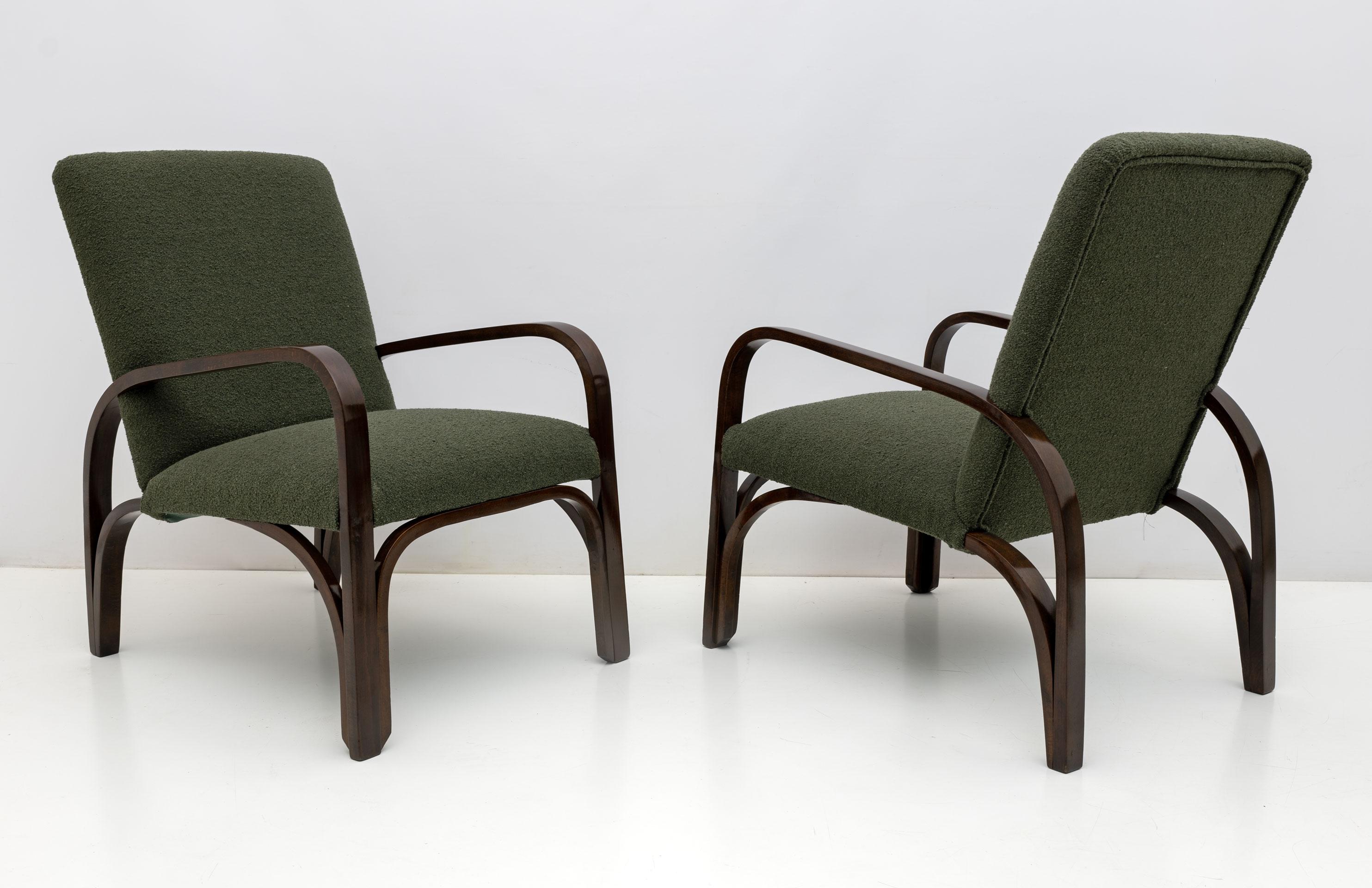 Art Dèco Italian Green Bouclè Two Armchairs and Small Sofa, 1930s For Sale 6