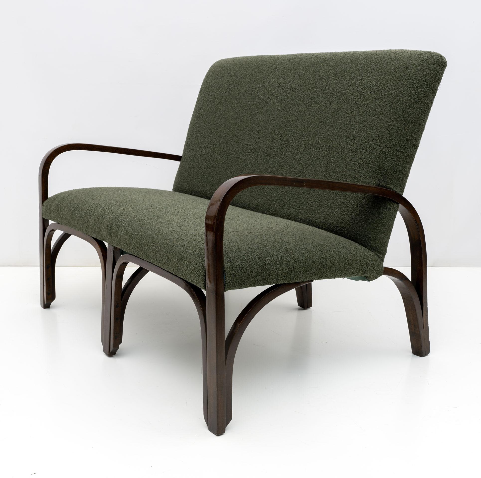 Art Dèco Italian Green Bouclè Two Armchairs and Small Sofa, 1930s For Sale 7