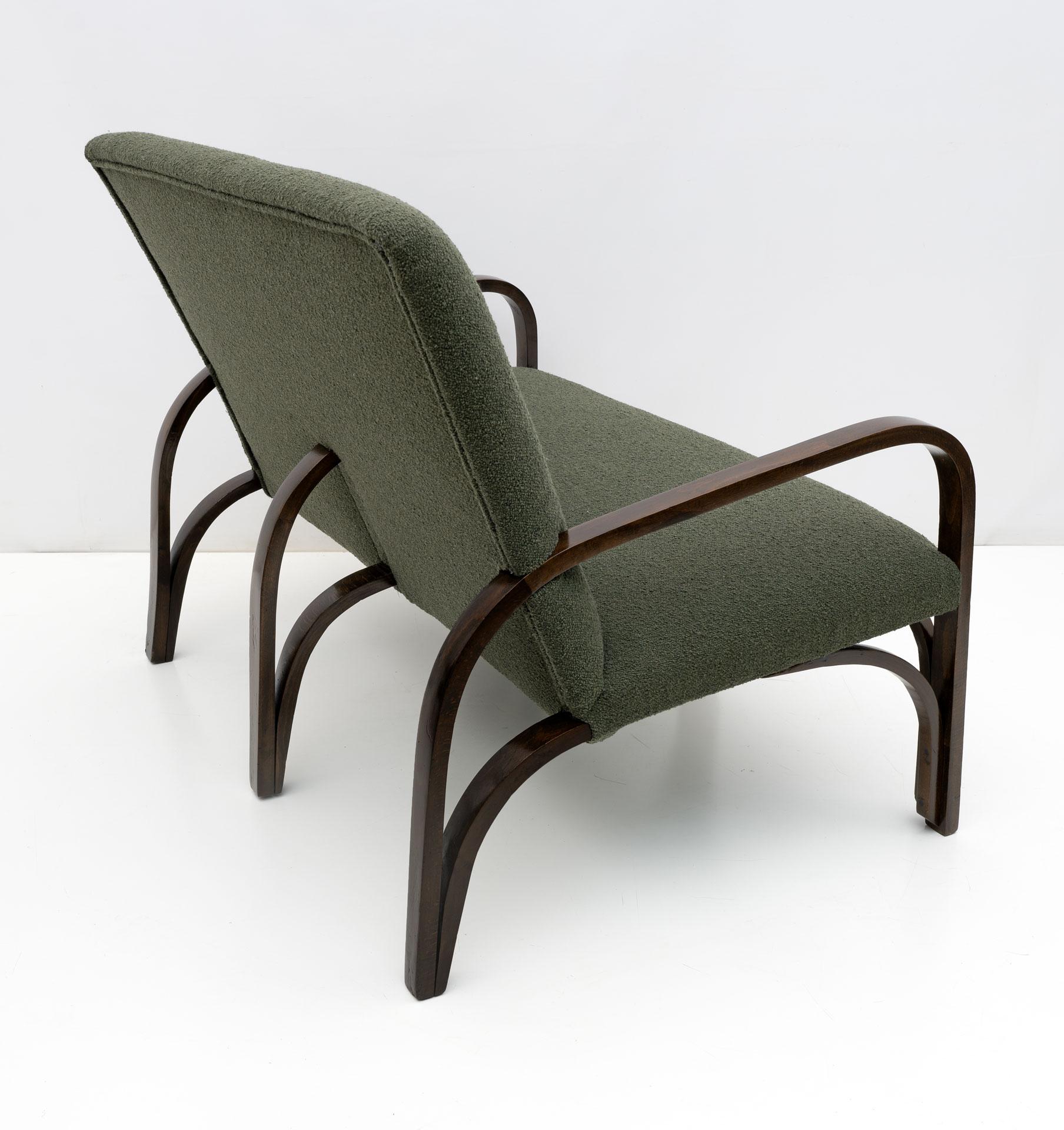 Art Dèco Italian Green Bouclè Two Armchairs and Small Sofa, 1930s For Sale 11