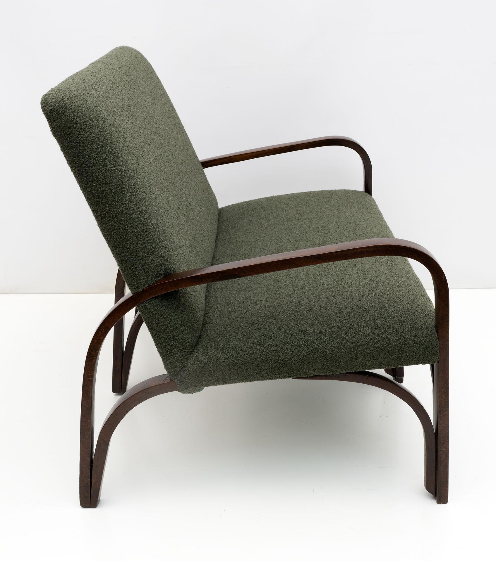 Art Dèco Italian Green Bouclè Two Armchairs and Small Sofa, 1930s For Sale 12