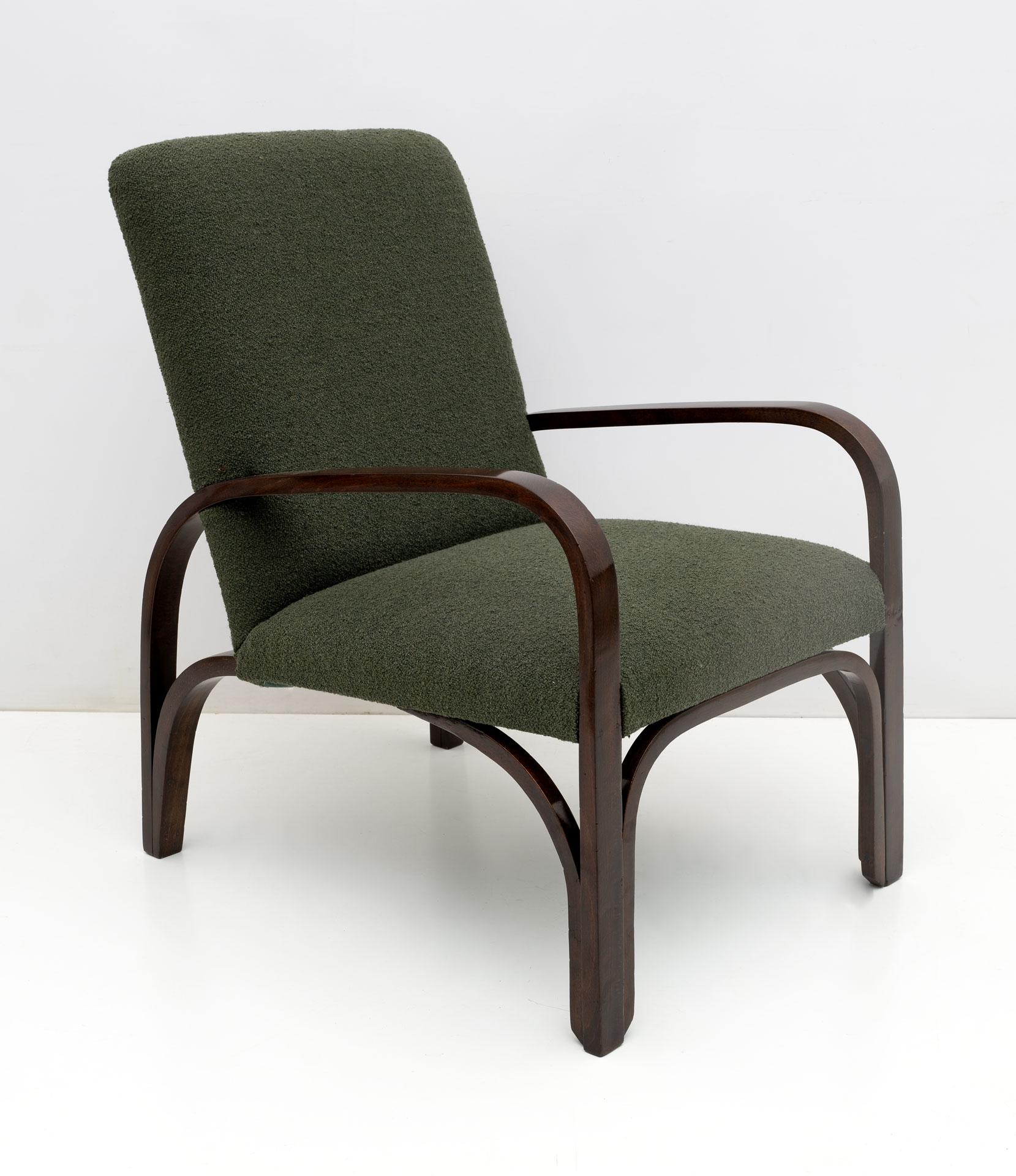 Art Dèco Italienisch Grün Bouclè Zwei Sessel und kleines Sofa, 1930er Jahre (Art déco) im Angebot