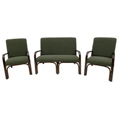 Art Dèco Italienisch Grün Bouclè Zwei Sessel und kleines Sofa, 1930er Jahre