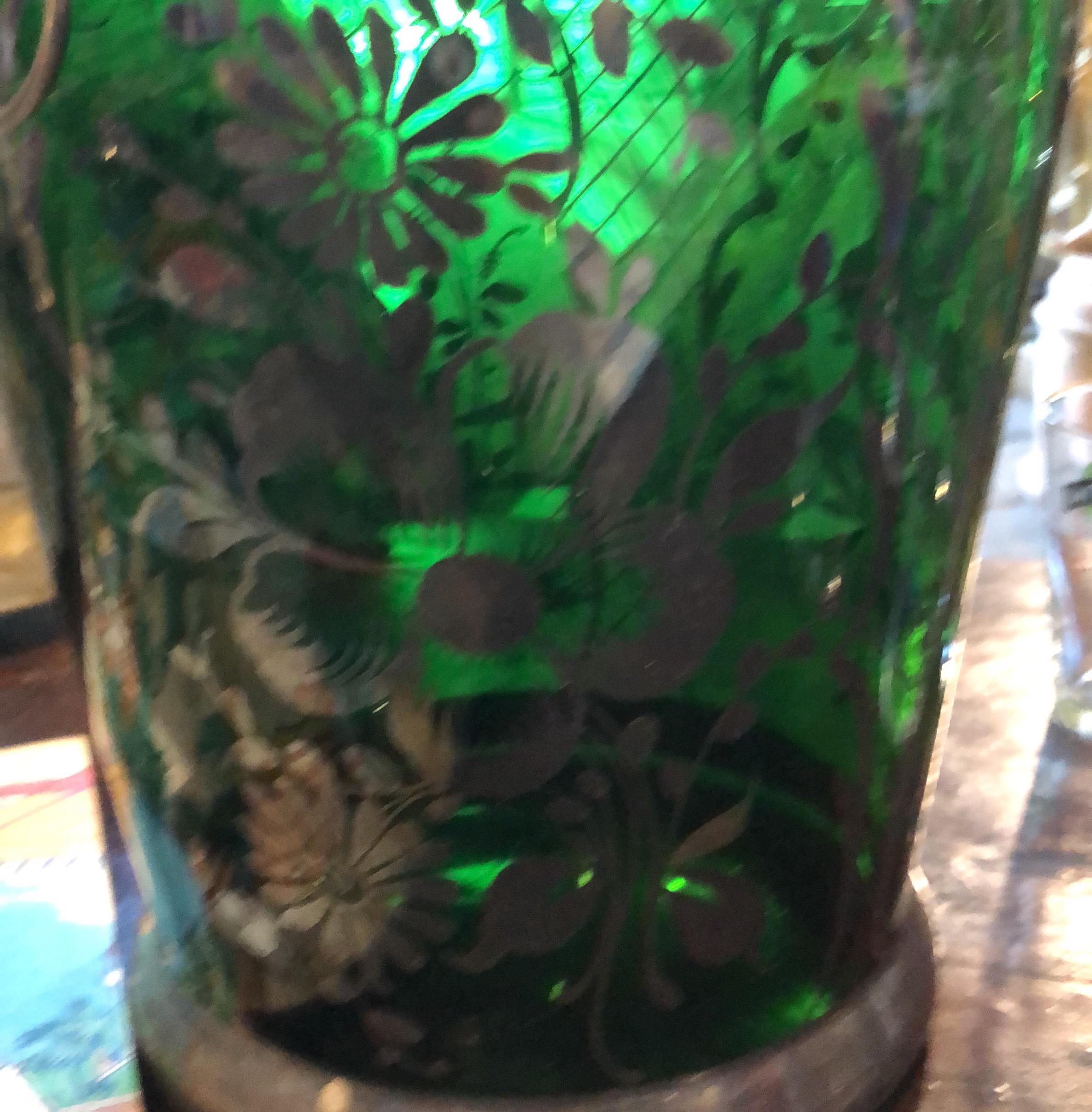 Art Deco Italian Green Glass with Silver decorations Wine Cooler 1940 6