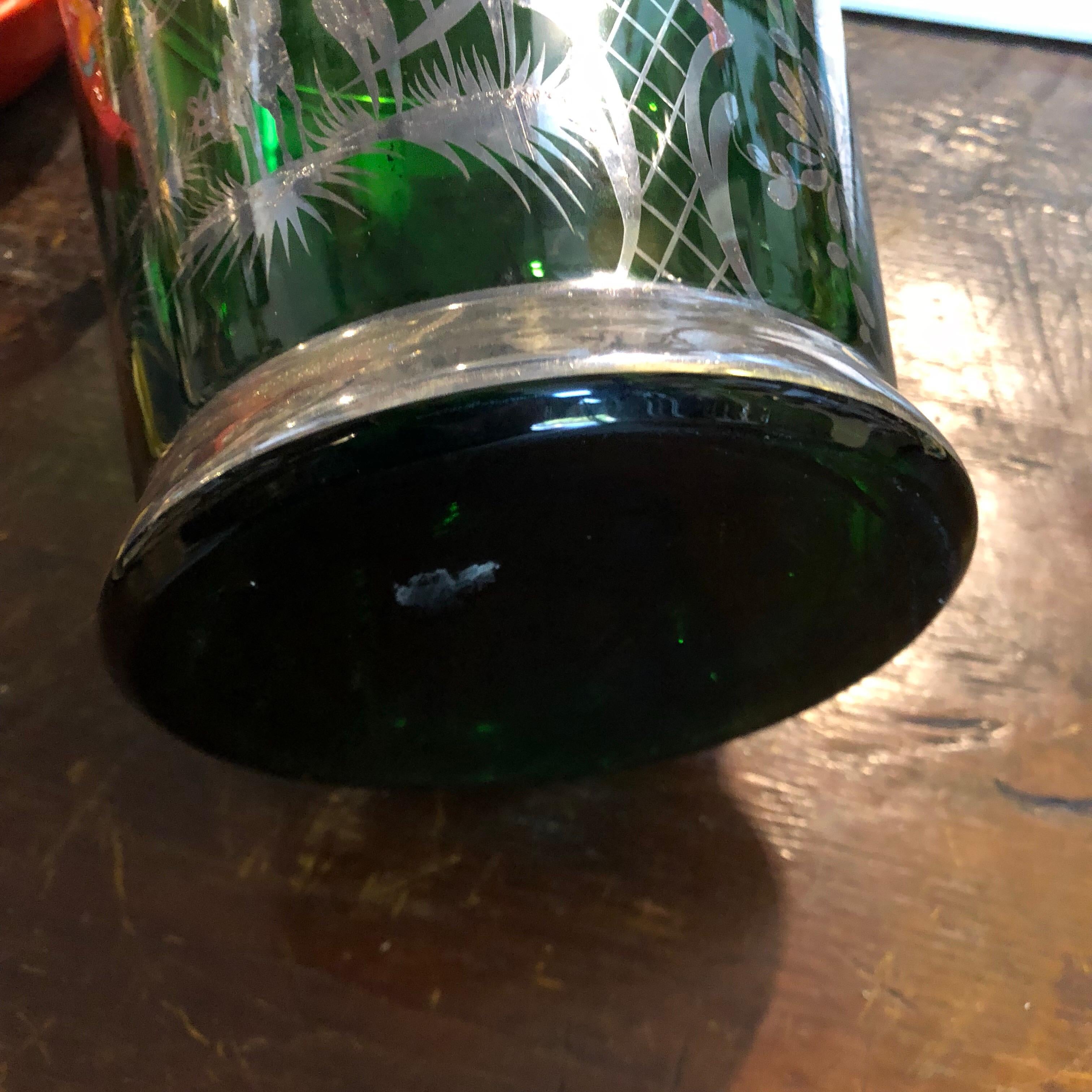 Art Deco Italian Green Glass with Silver decorations Wine Cooler 1940 3