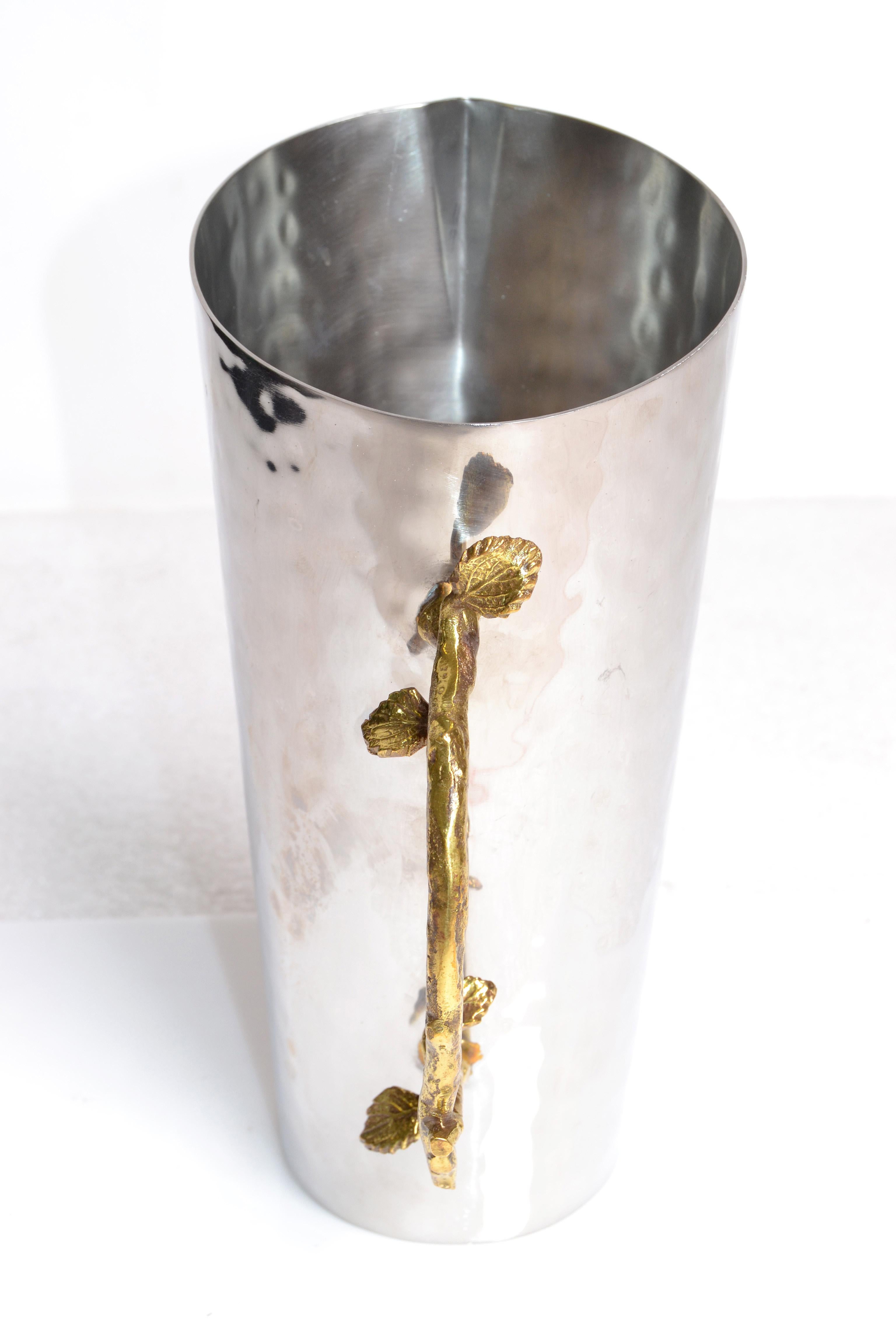 Art Deco Italian Hand-Hammered Steel & Bronze Branch Handle Champagne, Wine Jar For Sale 6