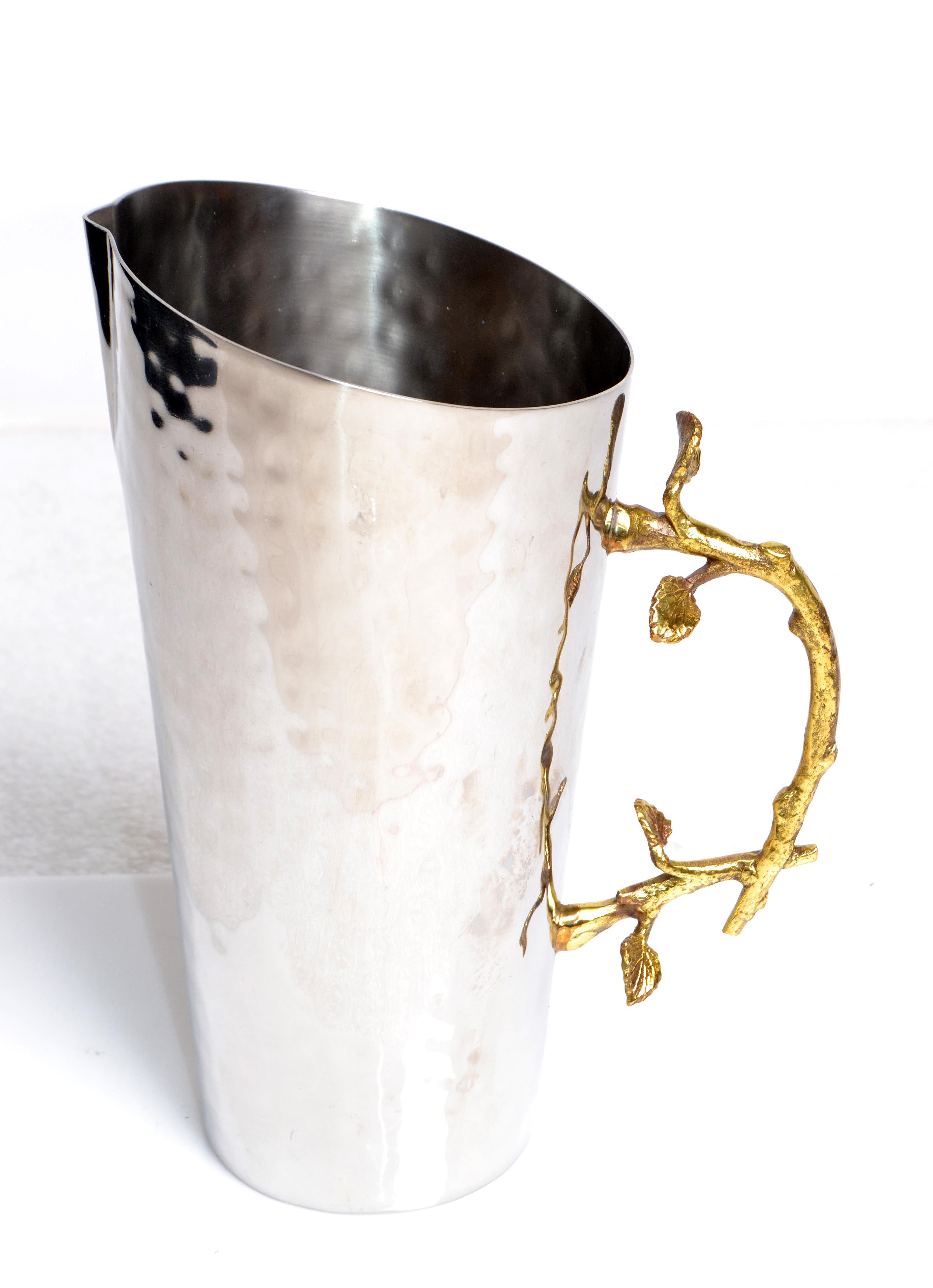 Art Deco Italian Hand-Hammered Steel & Bronze Branch Handle Champagne, Wine Jar For Sale 8