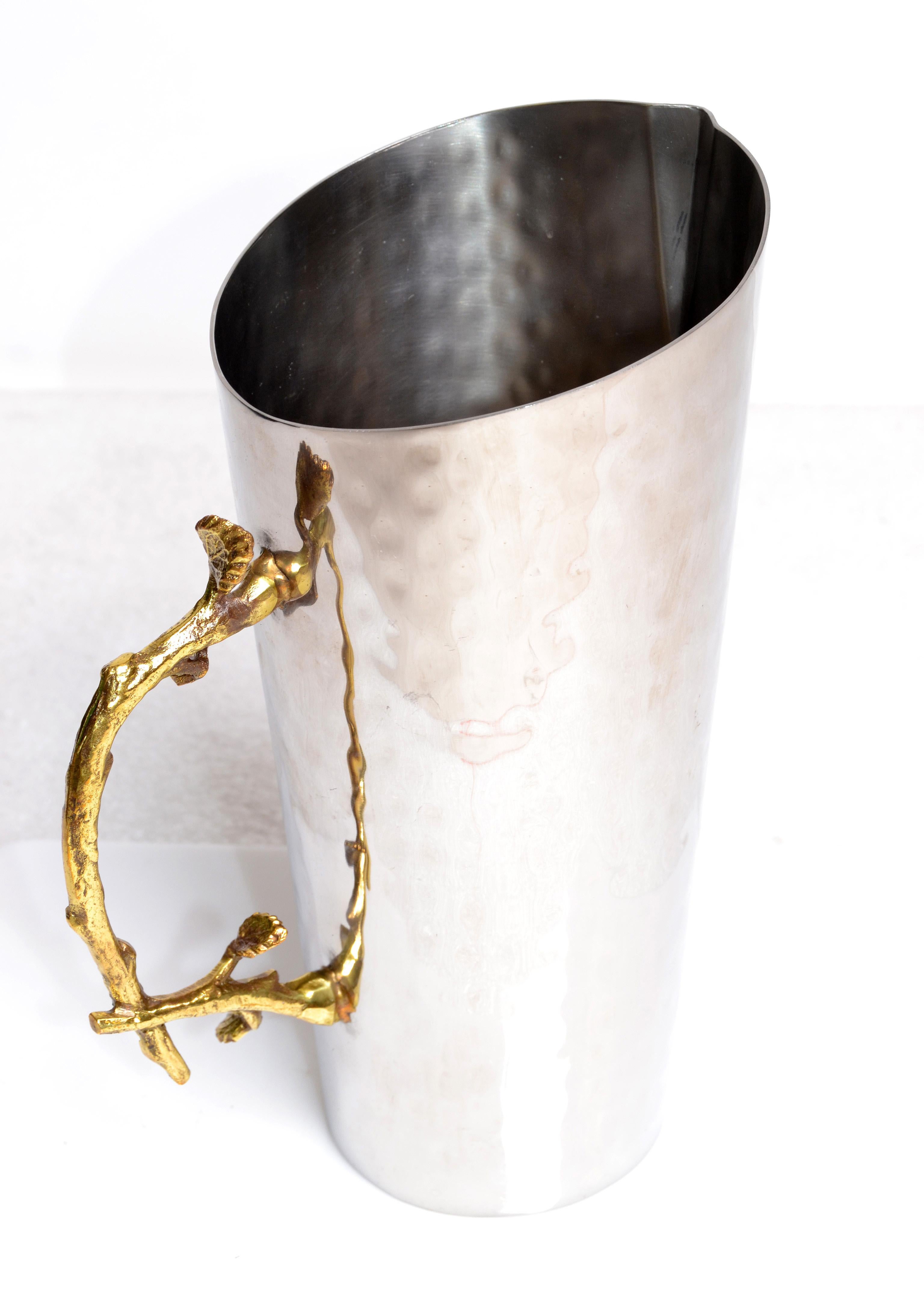 Art Deco Italian Hand-Hammered Steel & Bronze Branch Handle Champagne, Wine Jar For Sale 10