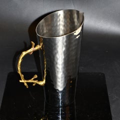 Art Deco Italian Hand-Hammered Steel & Bronze Branch Handle Champagne, Wine Jar