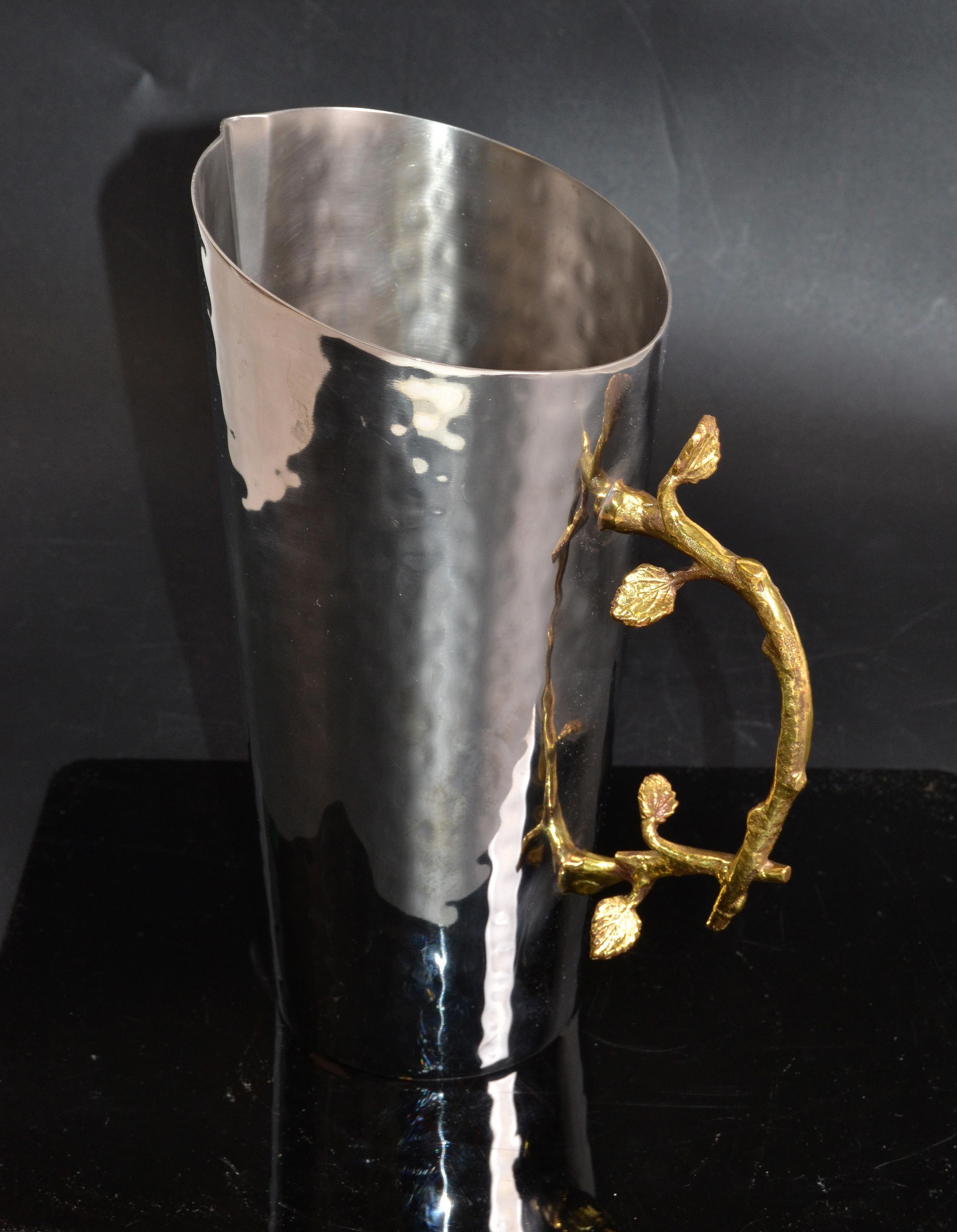 Art Deco Italian Hand-Hammered Steel & Bronze Branch Handle Champagne, Wine Jar In Good Condition For Sale In Miami, FL