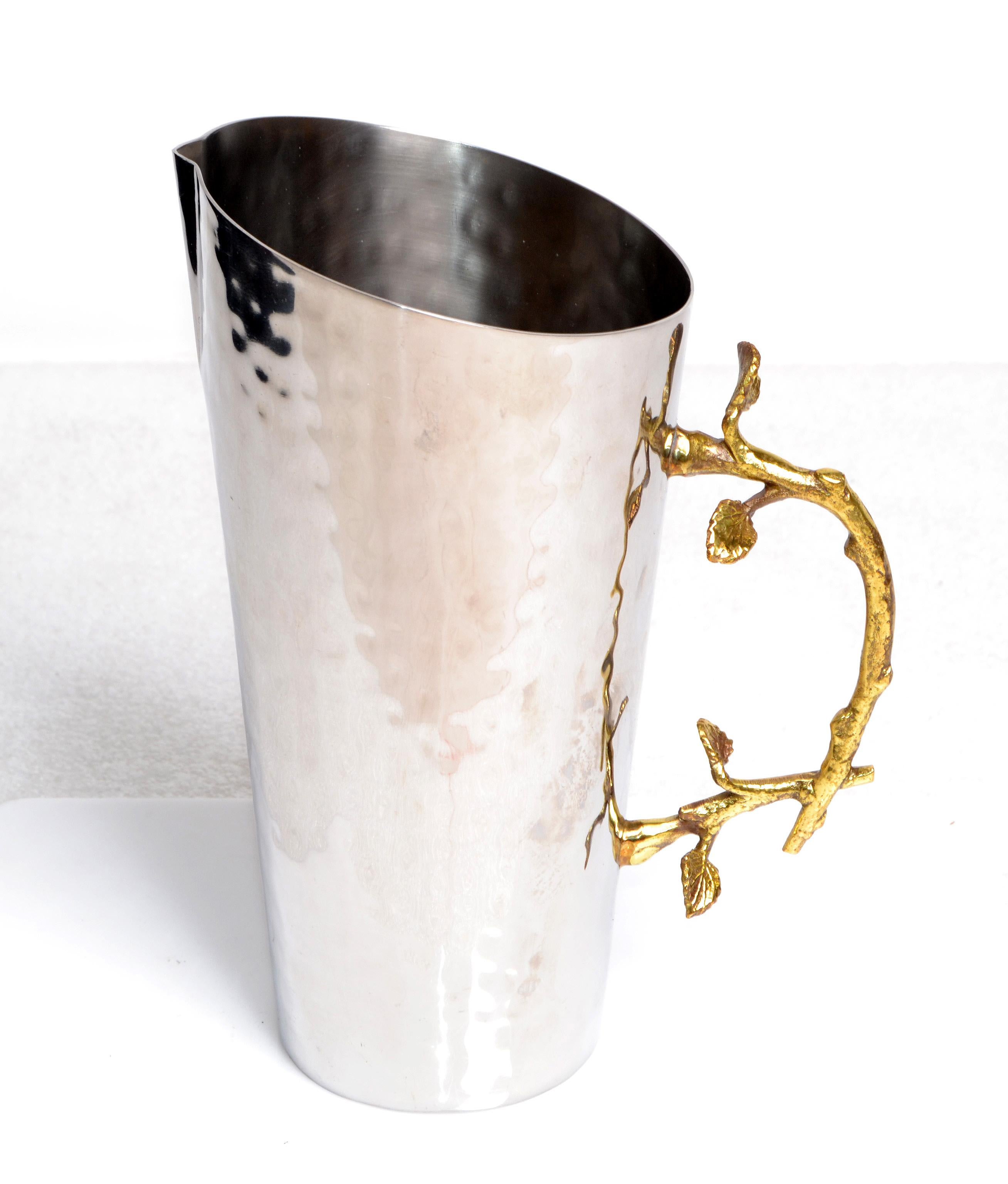 20th Century Art Deco Italian Hand-Hammered Steel & Bronze Branch Handle Champagne, Wine Jar For Sale