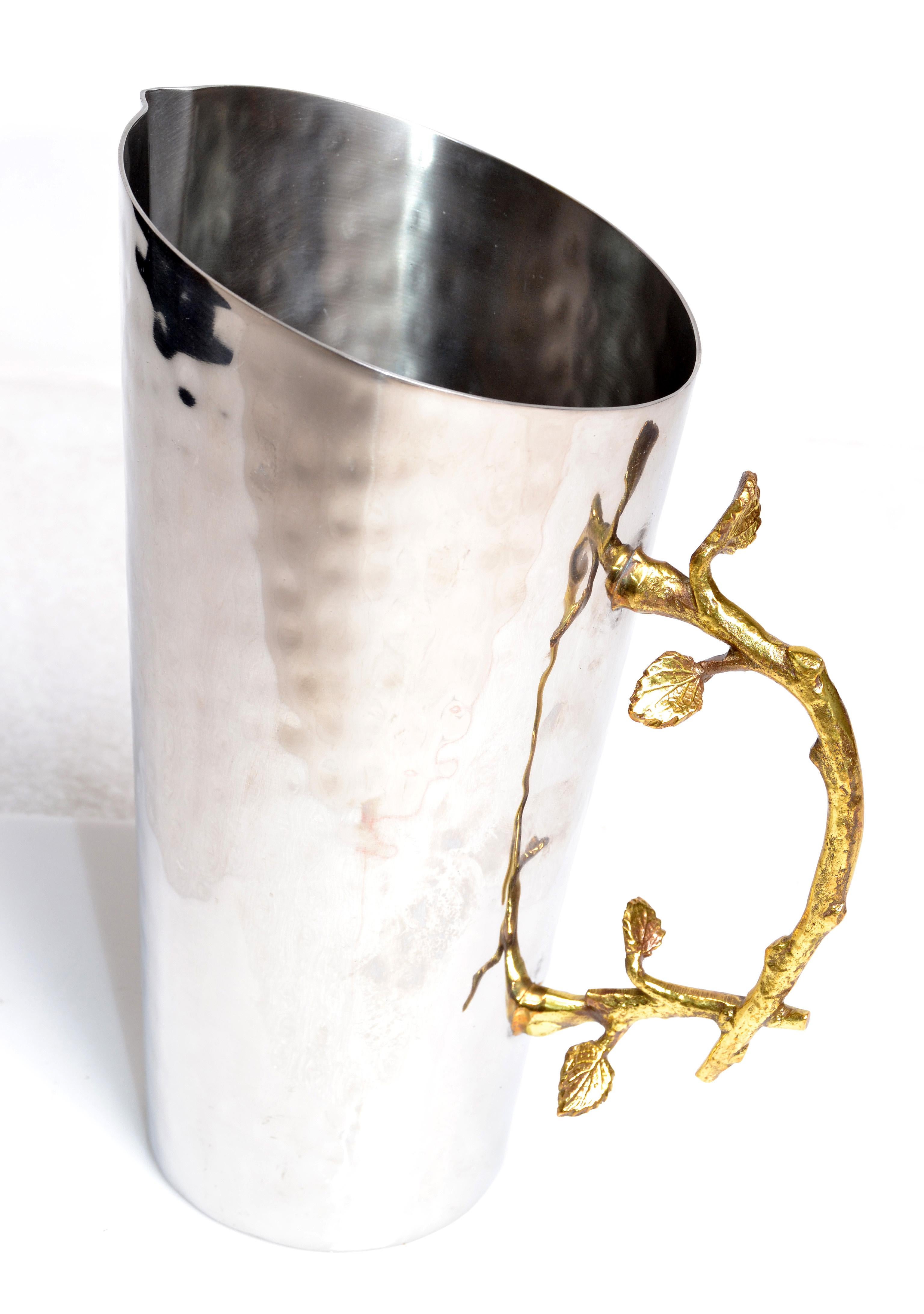 Art Deco Italian Hand-Hammered Steel & Bronze Branch Handle Champagne, Wine Jar For Sale 5