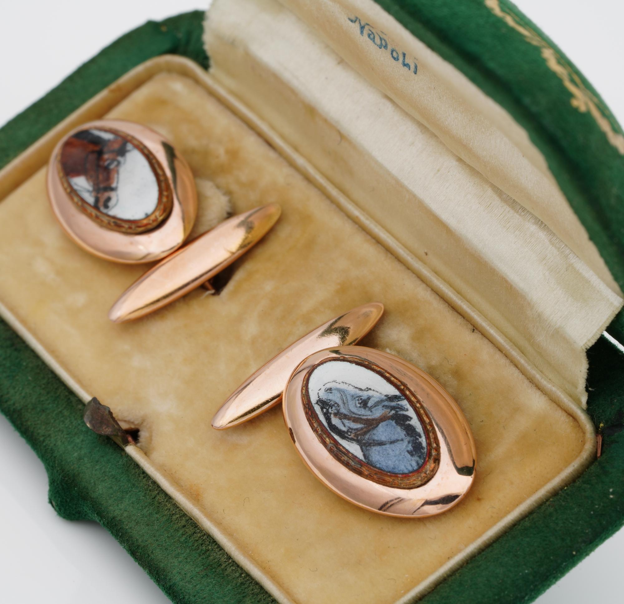 Art Deco Italian Horse Miniature Gent Cufflinks 18 KT In Excellent Condition For Sale In Napoli, IT