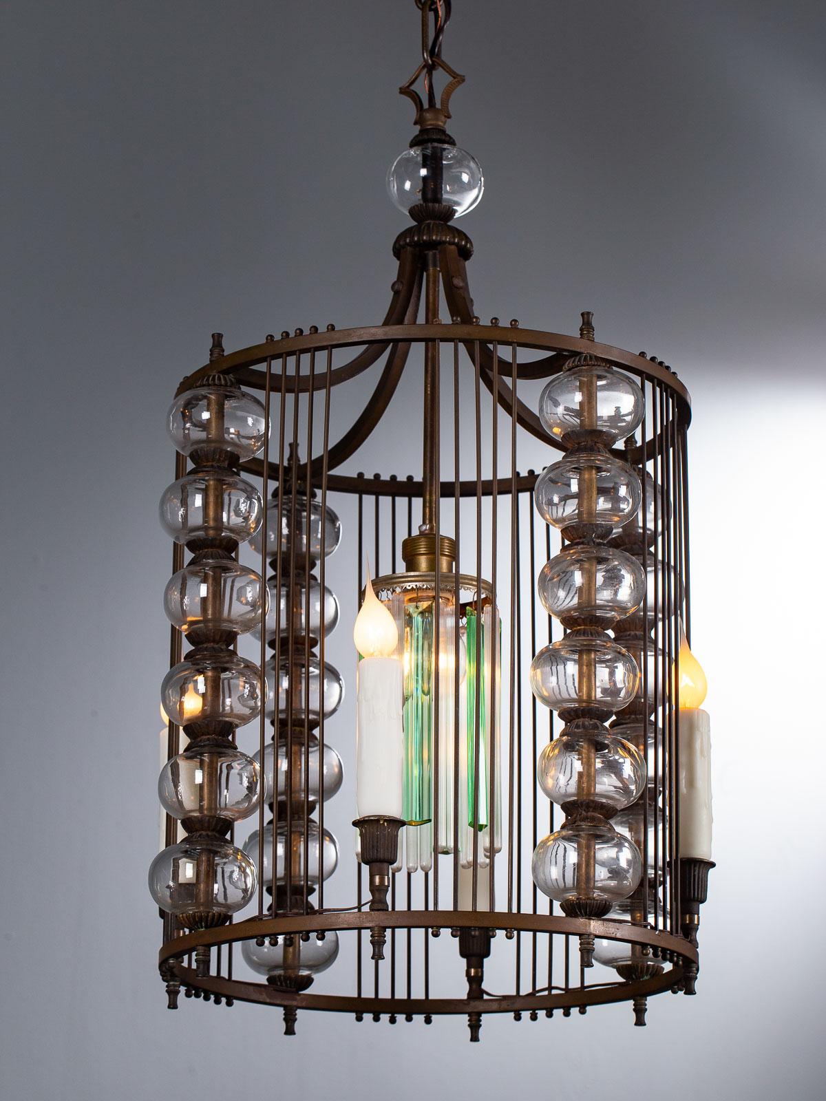 Art Deco Italian Lantern Iron Glass, circa 1940 10