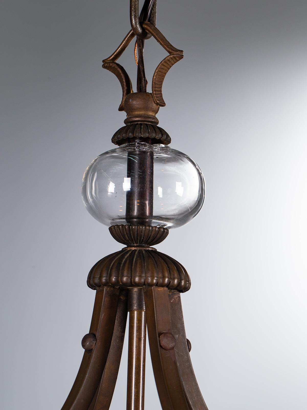 Mid-20th Century Art Deco Italian Lantern Iron Glass, circa 1940