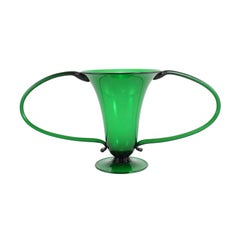 Art Deco Italian 'Libelula" Green Vase by Vittorio Zecchin for Venini