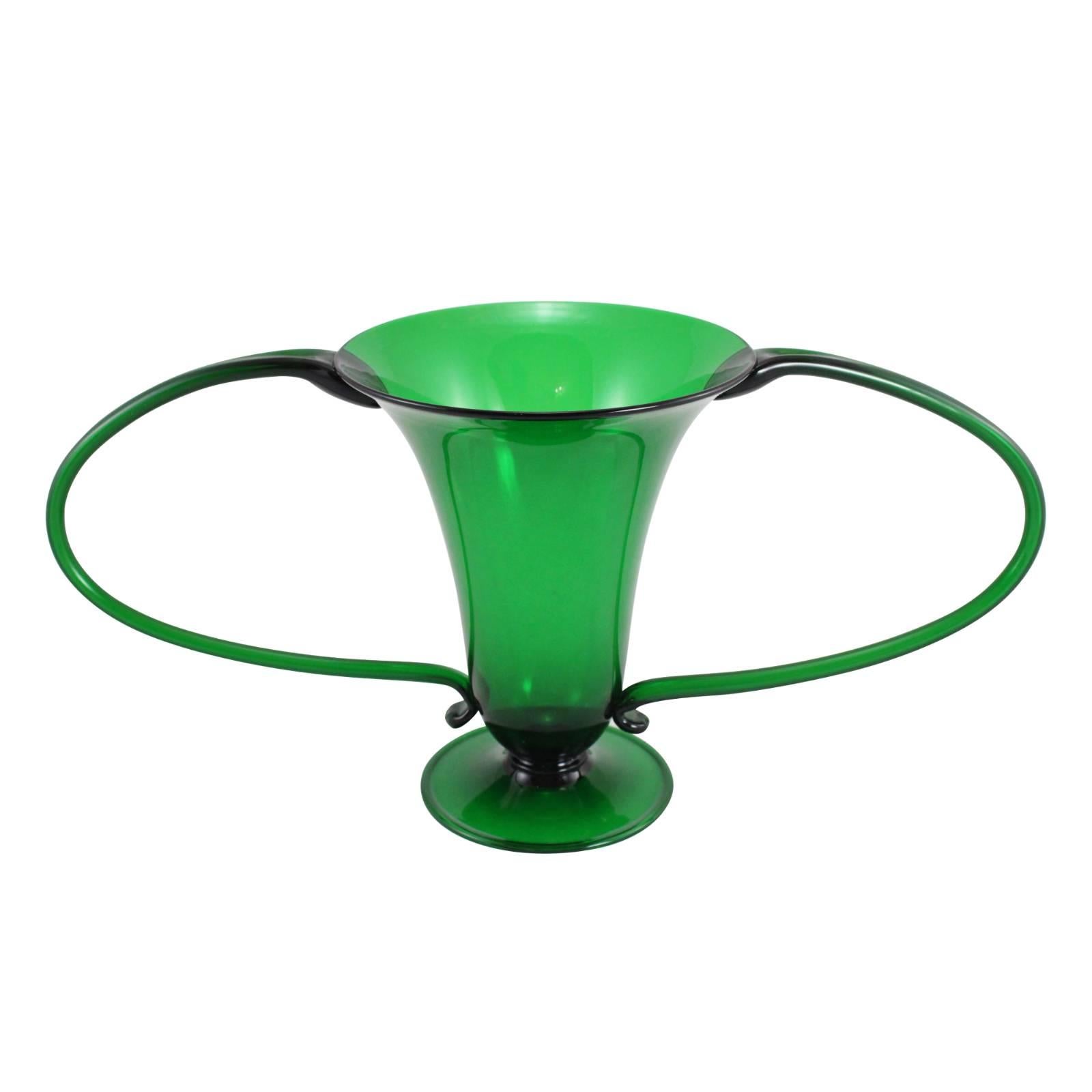 Art Deco Italian 'Libelula" Green Vase by Vittorio Zecchin for Venini For Sale