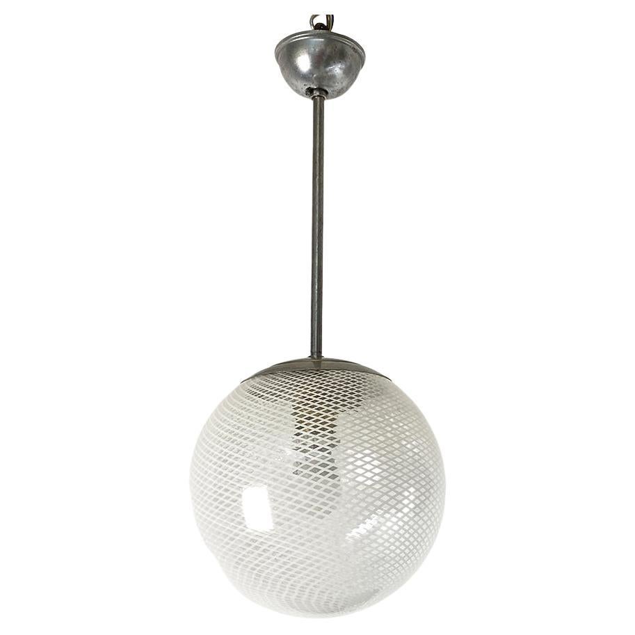Lampadario italiano a rete in vetro Art Deco con stelo in metallo, anni '30 in vendita