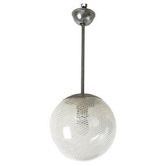 Lampadario italiano a rete in vetro Art Deco con stelo in metallo, anni '30
