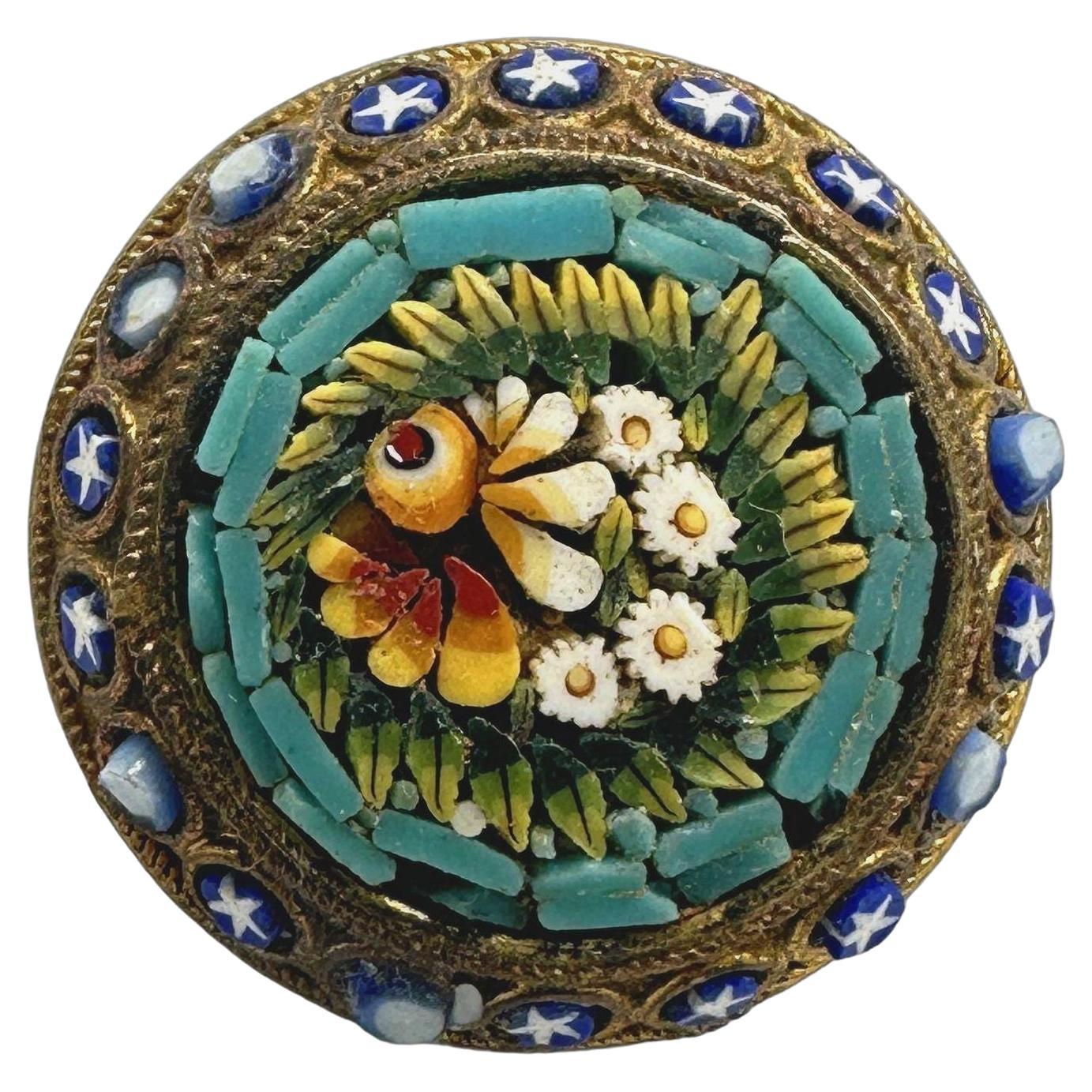 Art Deco Italian Micro Mosaic Inlay Shell Brooch