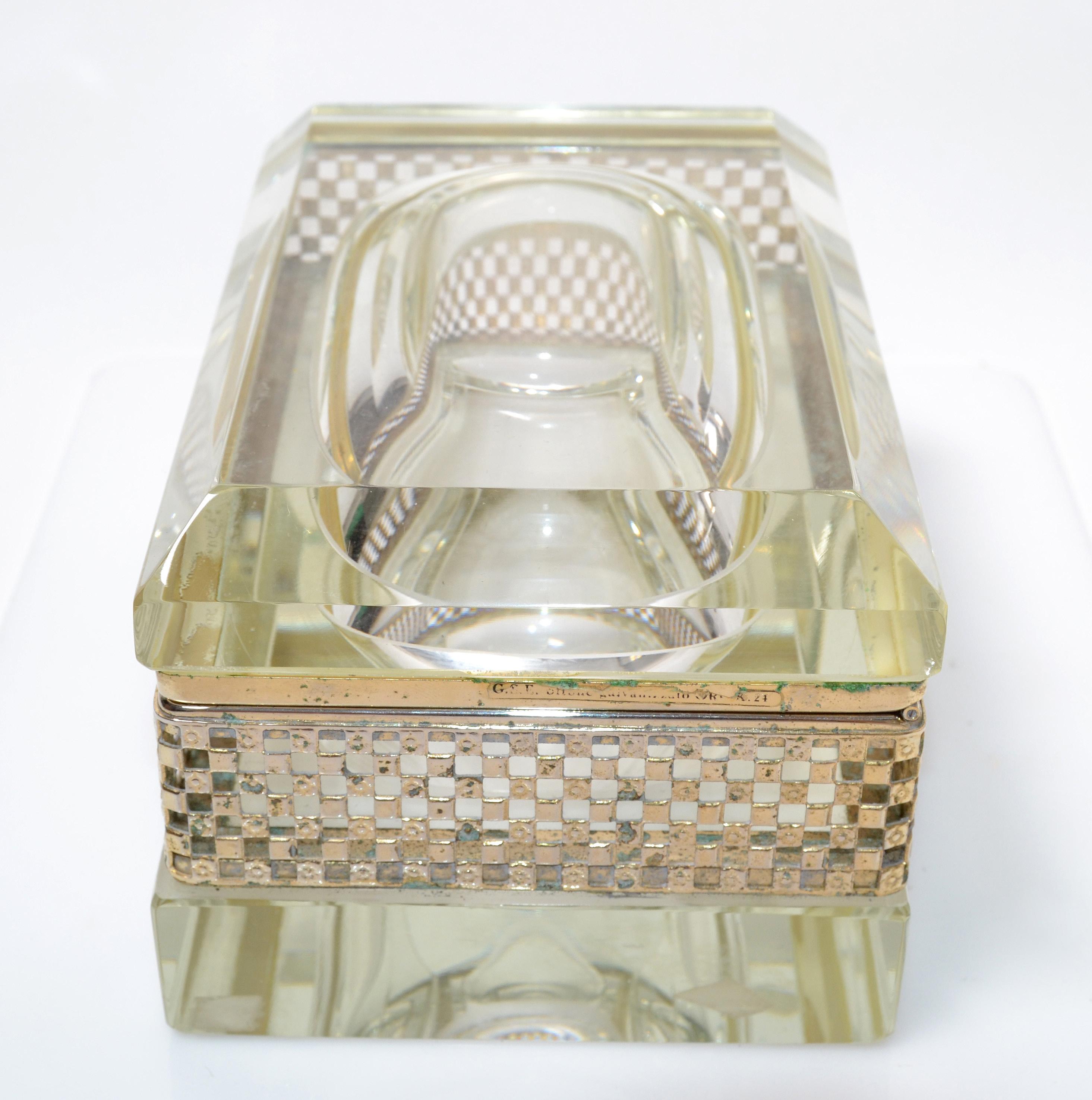 Art Deco Italian Murano Glass & 24k Gold Plate Jewelry Case Mandruzzato Style  For Sale 5
