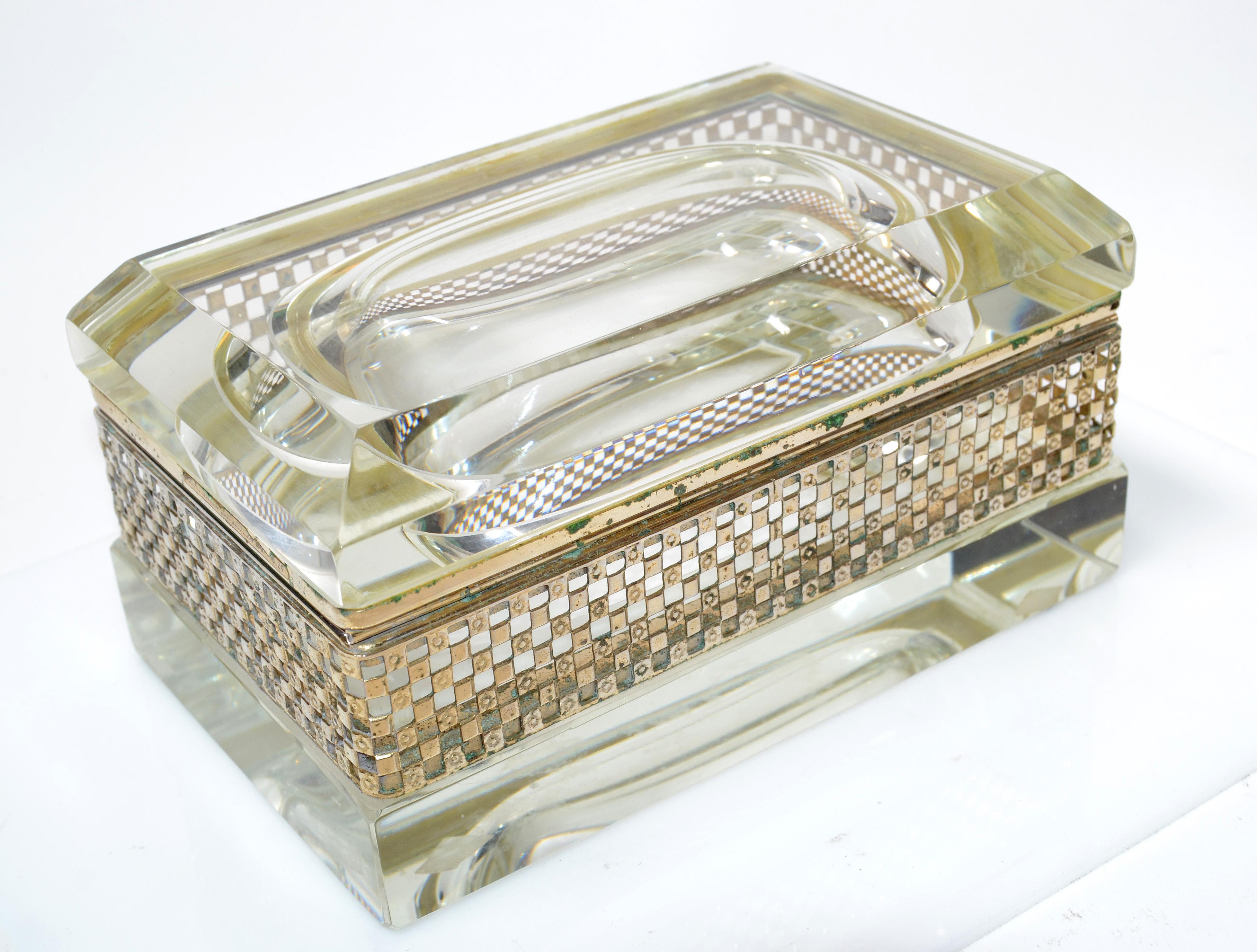 Art Deco Italian Murano Glass & 24k Gold Plate Jewelry Case Mandruzzato Style  For Sale 8