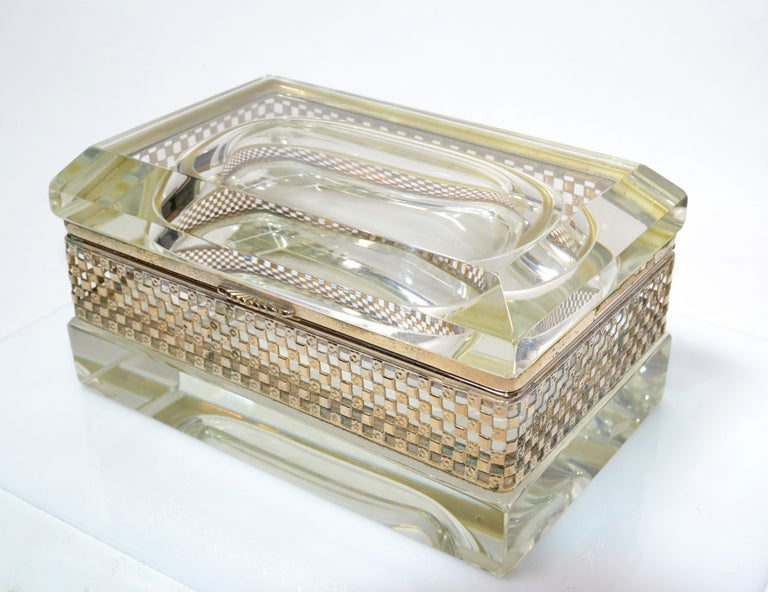 Art Deco Italian Murano Glass & 24k Gold Plate Jewelry Case Mandruzzato Style  For Sale 11