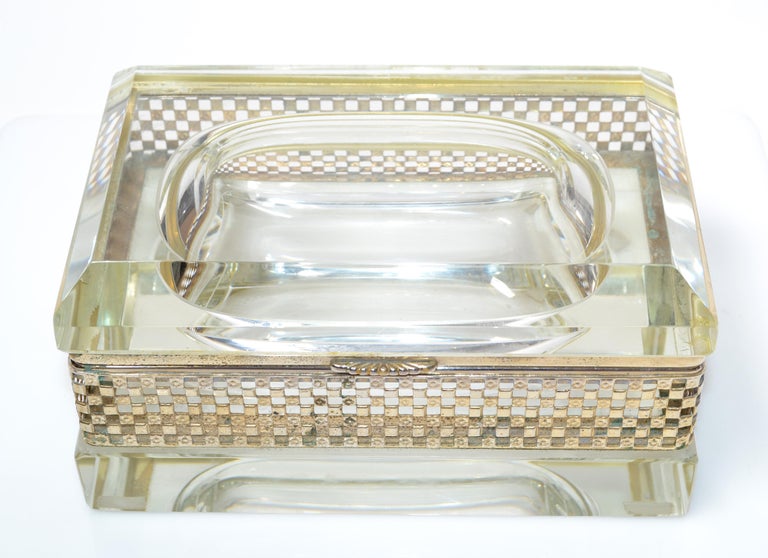 20th Century Art Deco Italian Murano Glass & 24k Gold Plate Jewelry Case Mandruzzato Style  For Sale