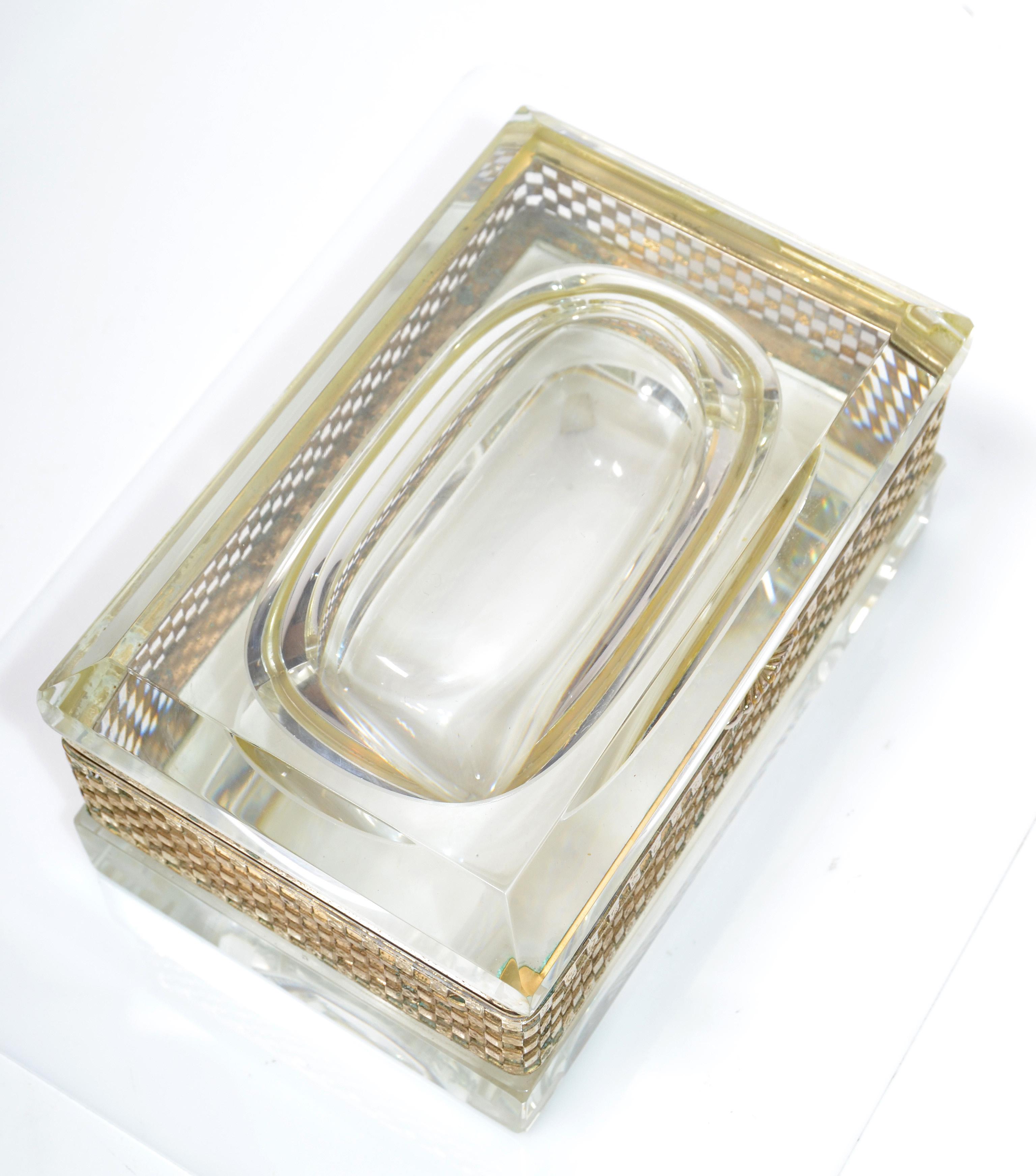Hand-Crafted Art Deco Italian Murano Glass & 24k Gold Plate Jewelry Case Mandruzzato Style For Sale