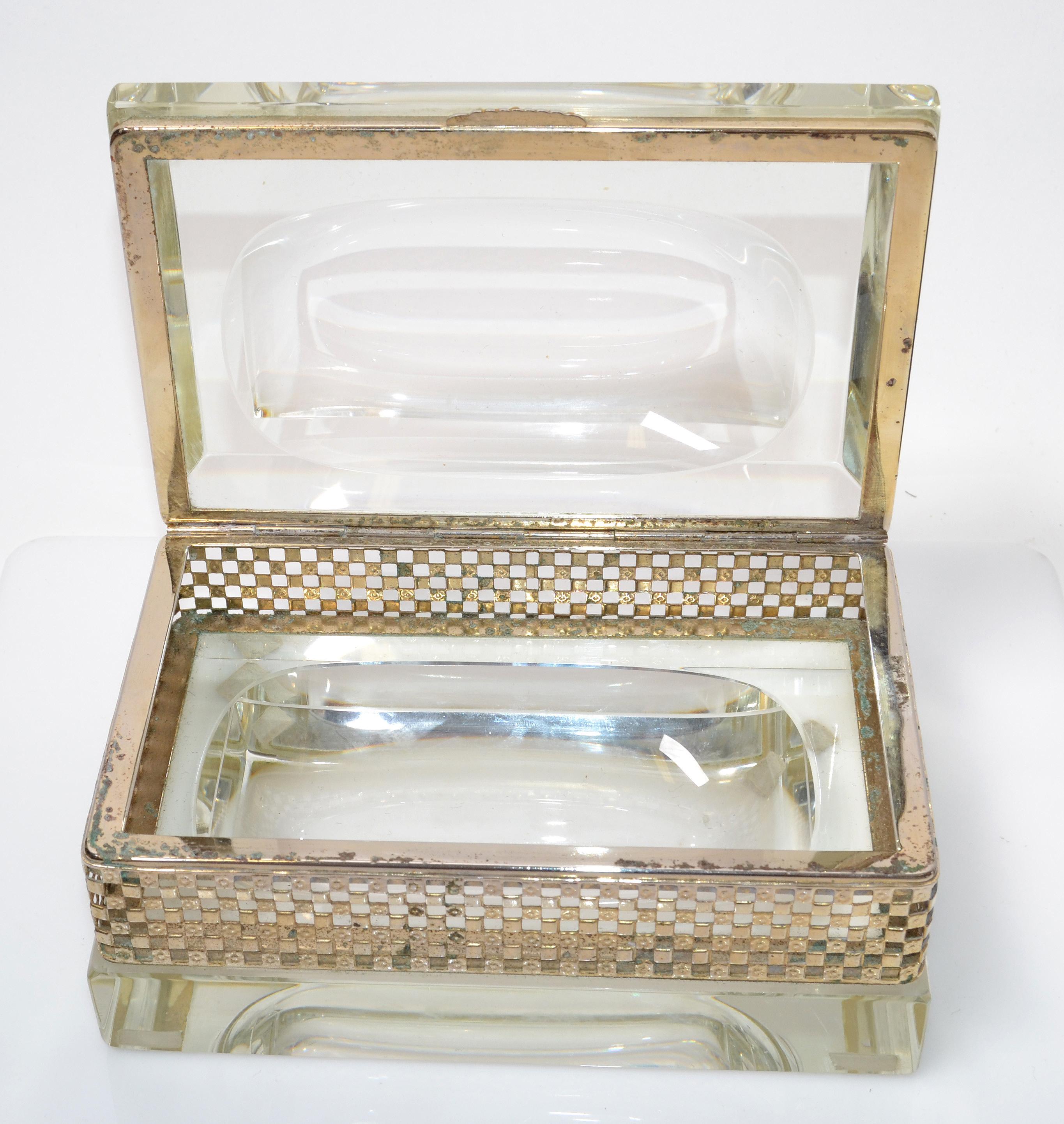 Art Deco Italian Murano Glass & 24k Gold Plate Jewelry Case Mandruzzato Style  For Sale 1