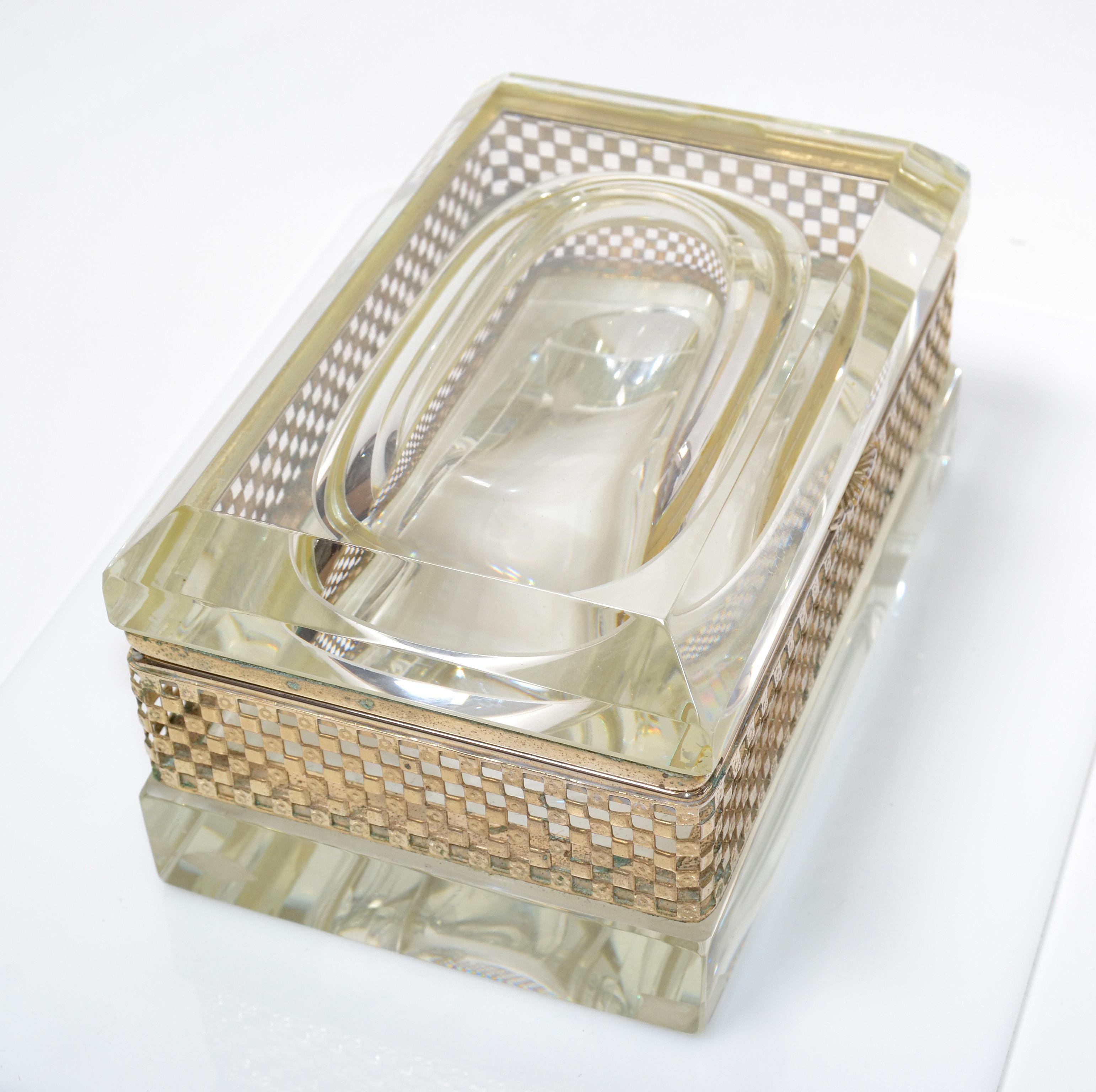 Art Deco Italian Murano Glass & 24k Gold Plate Jewelry Case Mandruzzato Style  For Sale 1