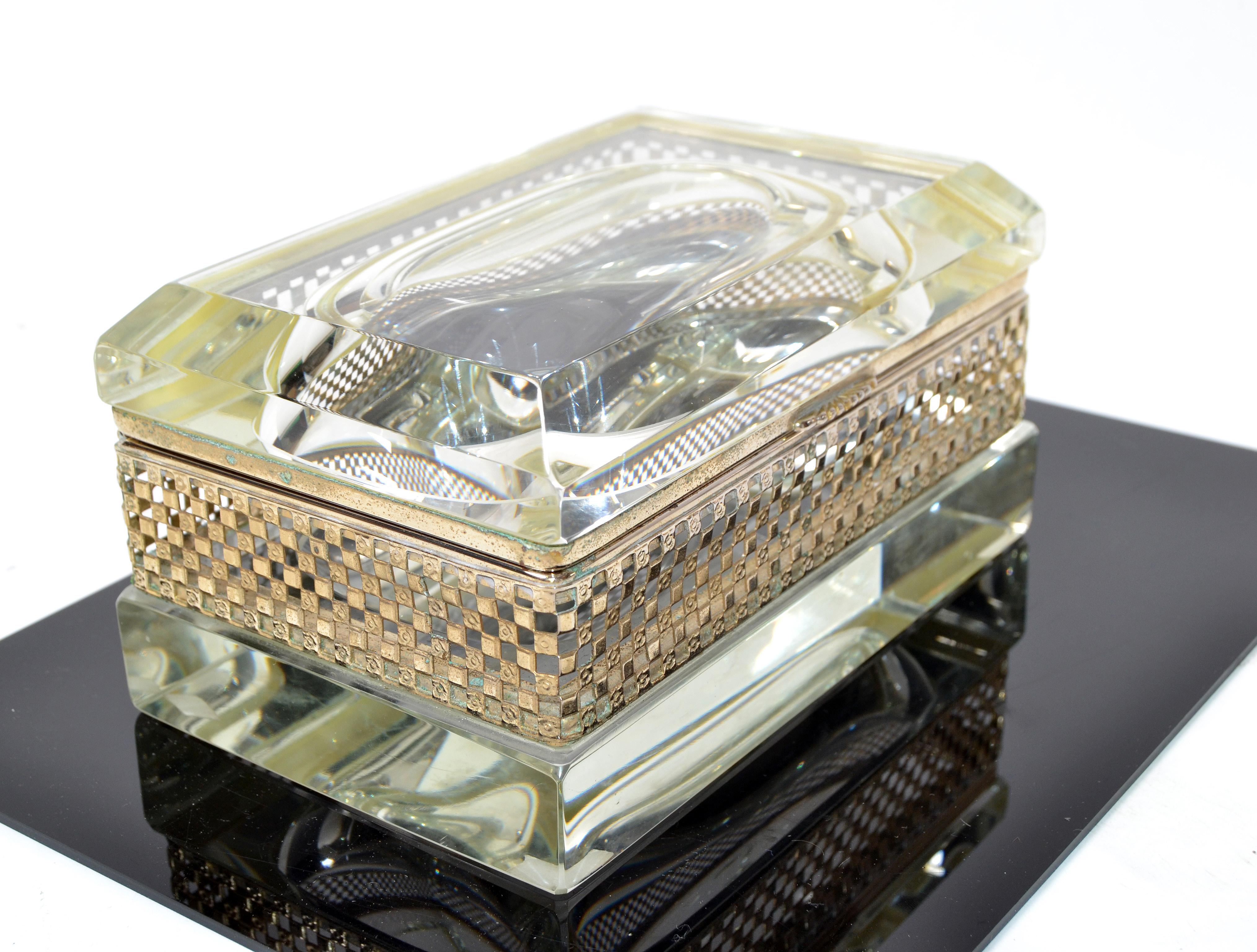 Art Deco Italian Murano Glass & 24k Gold Plate Jewelry Case Mandruzzato Style  For Sale 2