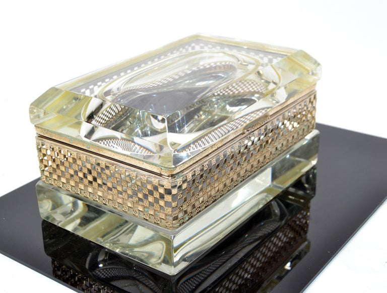 Art Deco Italian Murano Glass & 24k Gold Plate Jewelry Case Mandruzzato Style  For Sale 4