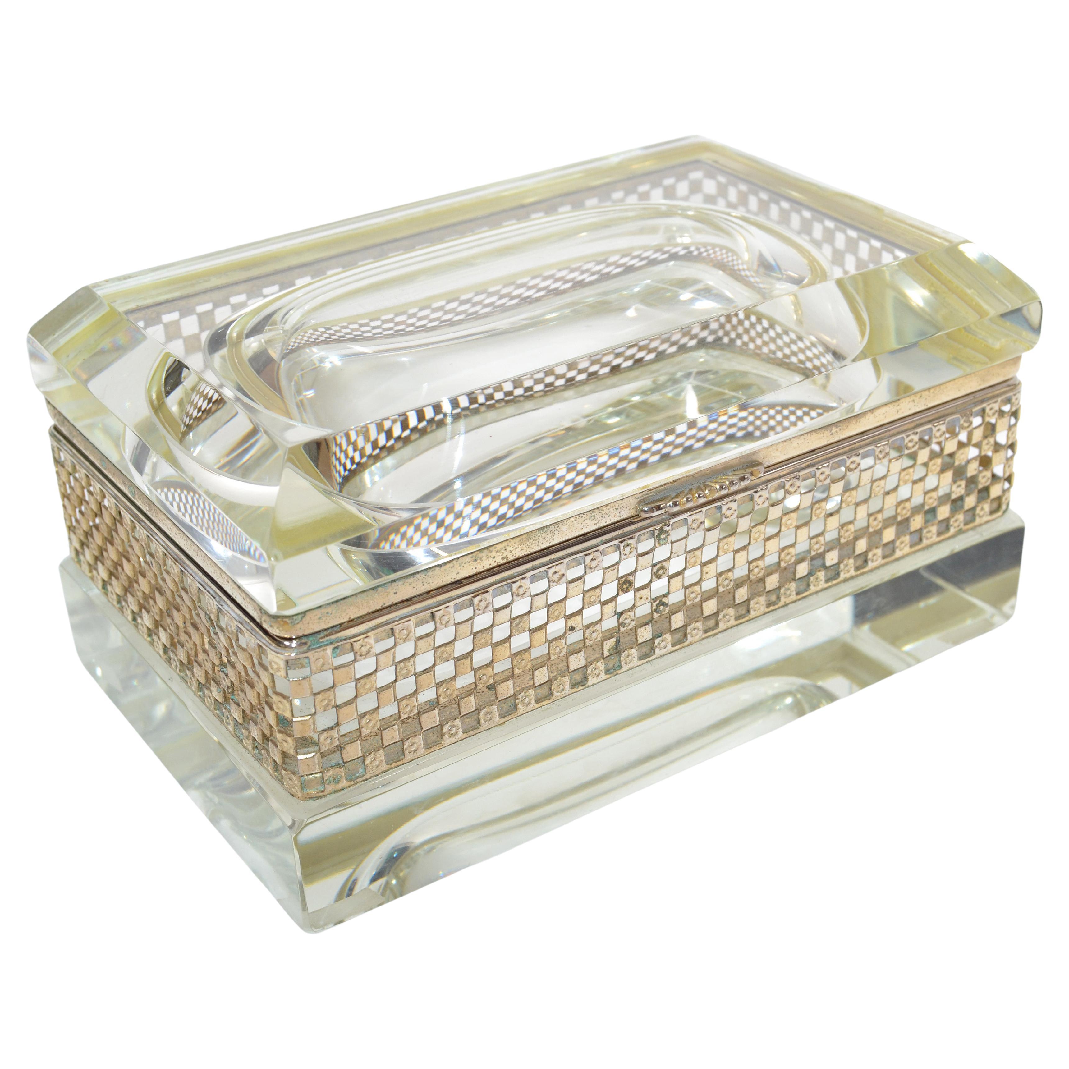 w/Gift Box Square #8556 Silver & Black Murano Art Deco Glass Dish Gemstones 