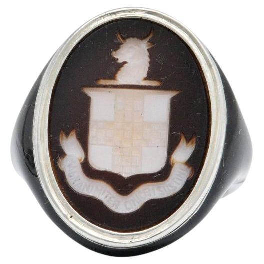 Art Deco Italian Nobility Intaglio Coat-of-Arms Enamel Platinum Signet Ring