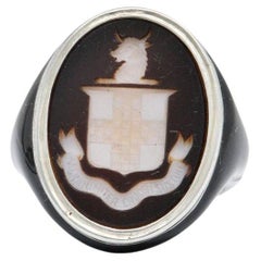 Art Deco Italian Nobility Intaglio Coat-of-Arms Enamel Platinum Signet Ring
