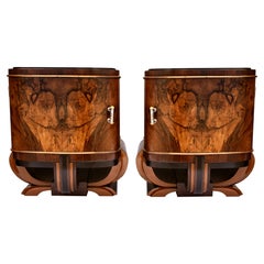 Art Deco Italian Pair of Matching Bedside Table Cabinets Night Stands, c1930