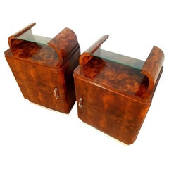 Art Deco Italian Pair of Matching Bedside Table Nightstands In Walnut, c1930