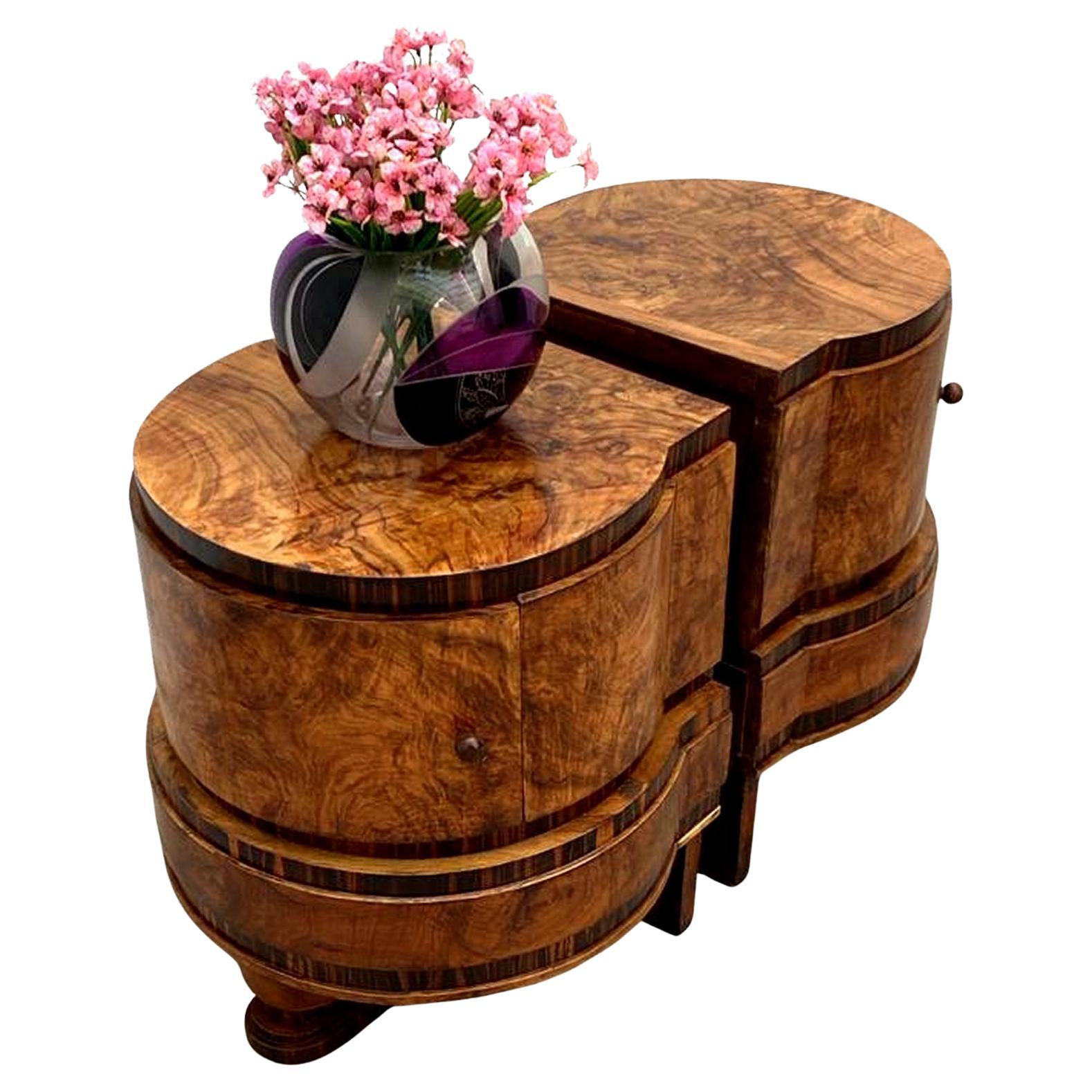 Coppia di comodini a forma di tamburo in noce Art Déco italiano in vendita 5