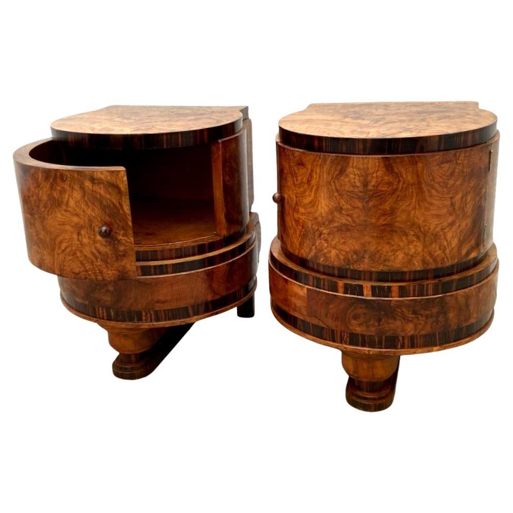 Ottone Coppia di comodini a forma di tamburo in noce Art Déco italiano in vendita