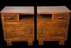 Art Deco Italian Pair Of Walnut Nightstands