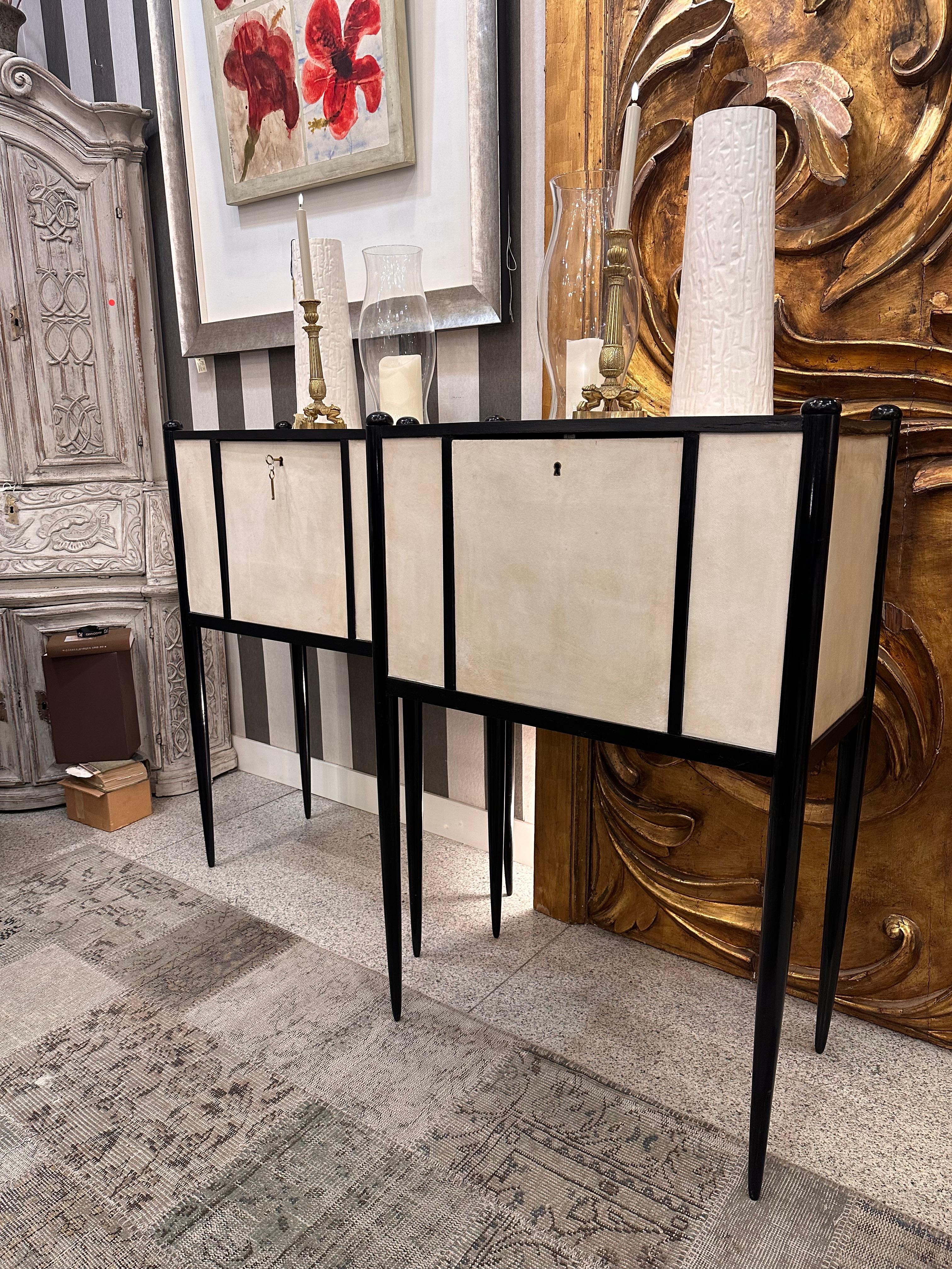 Art Deco Italian Paolo Buffa  black and white couple of Cabinets Secretaries 4