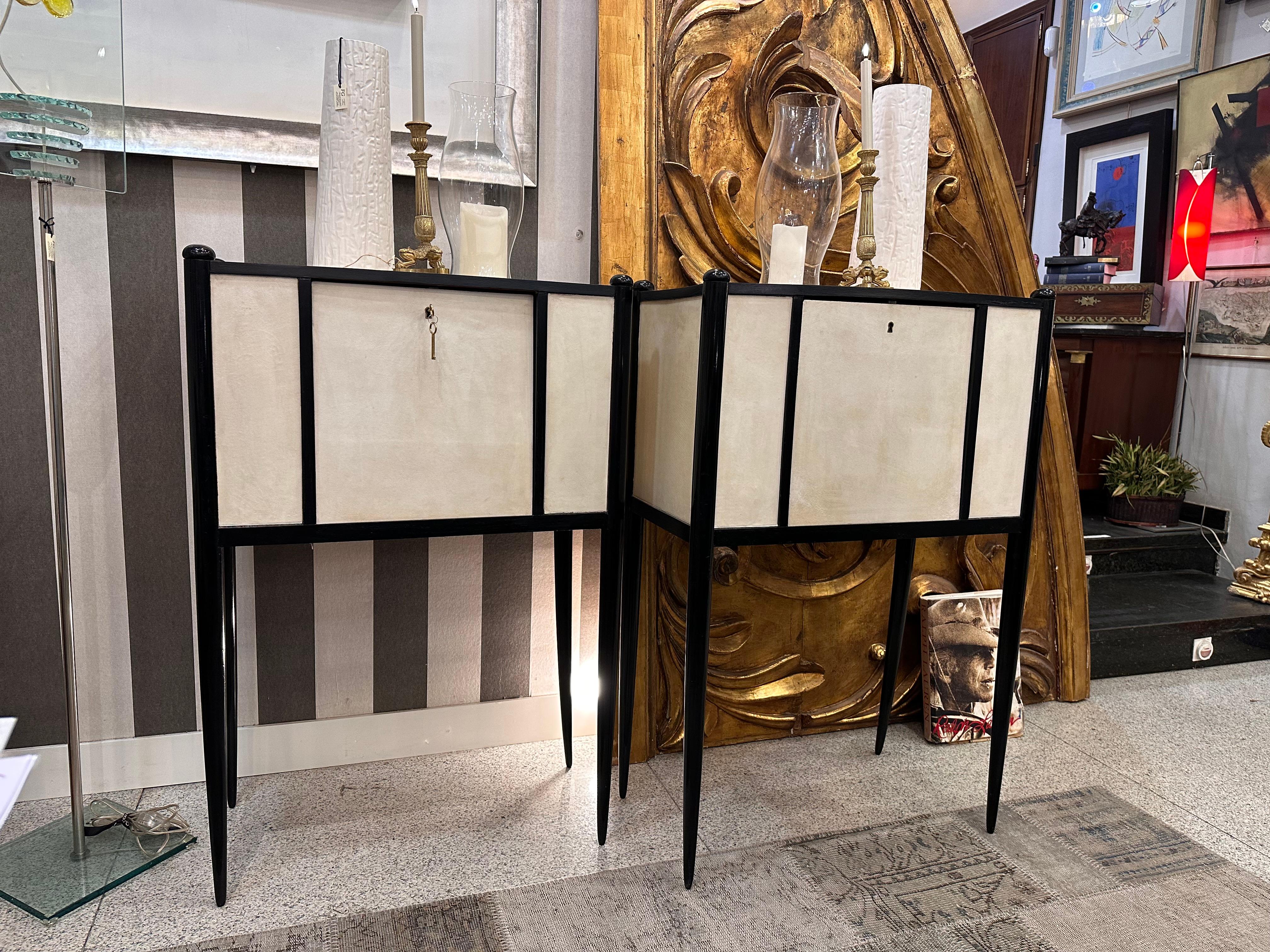 Art Deco Italian Paolo Buffa  black and white couple of Cabinets Secretaries 5
