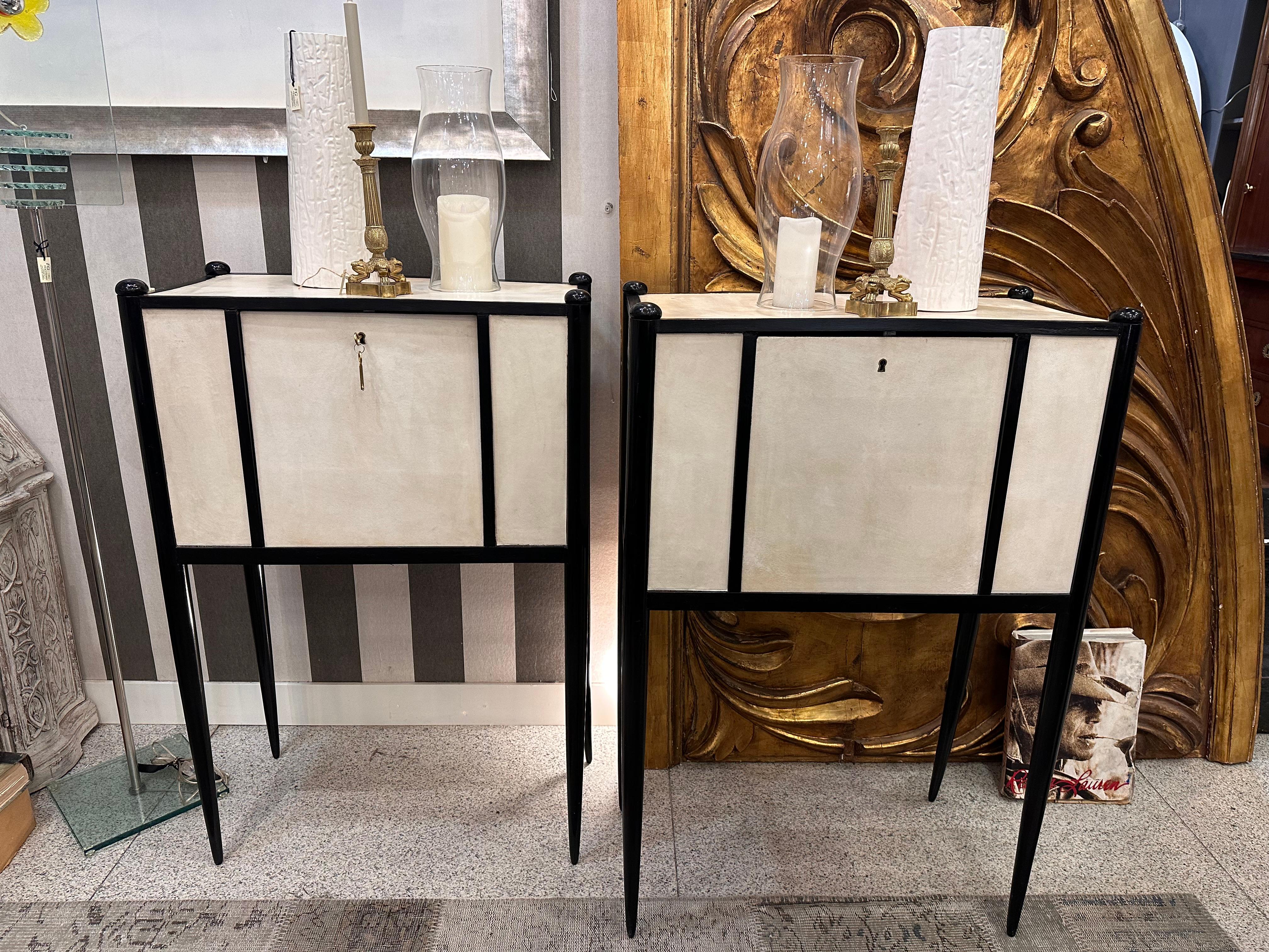 Art Deco Italian Paolo Buffa  black and white couple of Cabinets Secretaries 6
