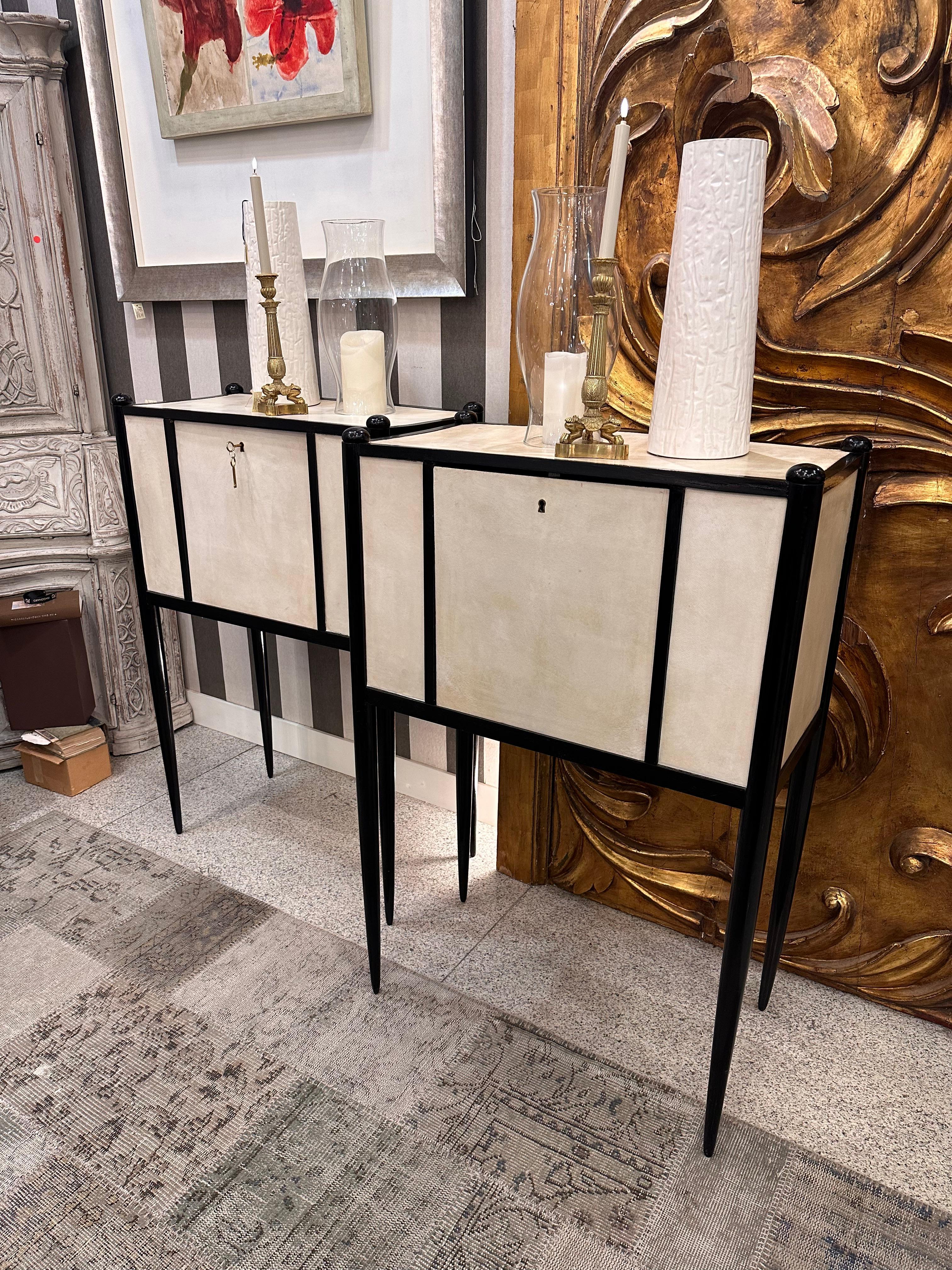 Art Deco Italian Paolo Buffa  black and white couple of Cabinets Secretaries 13