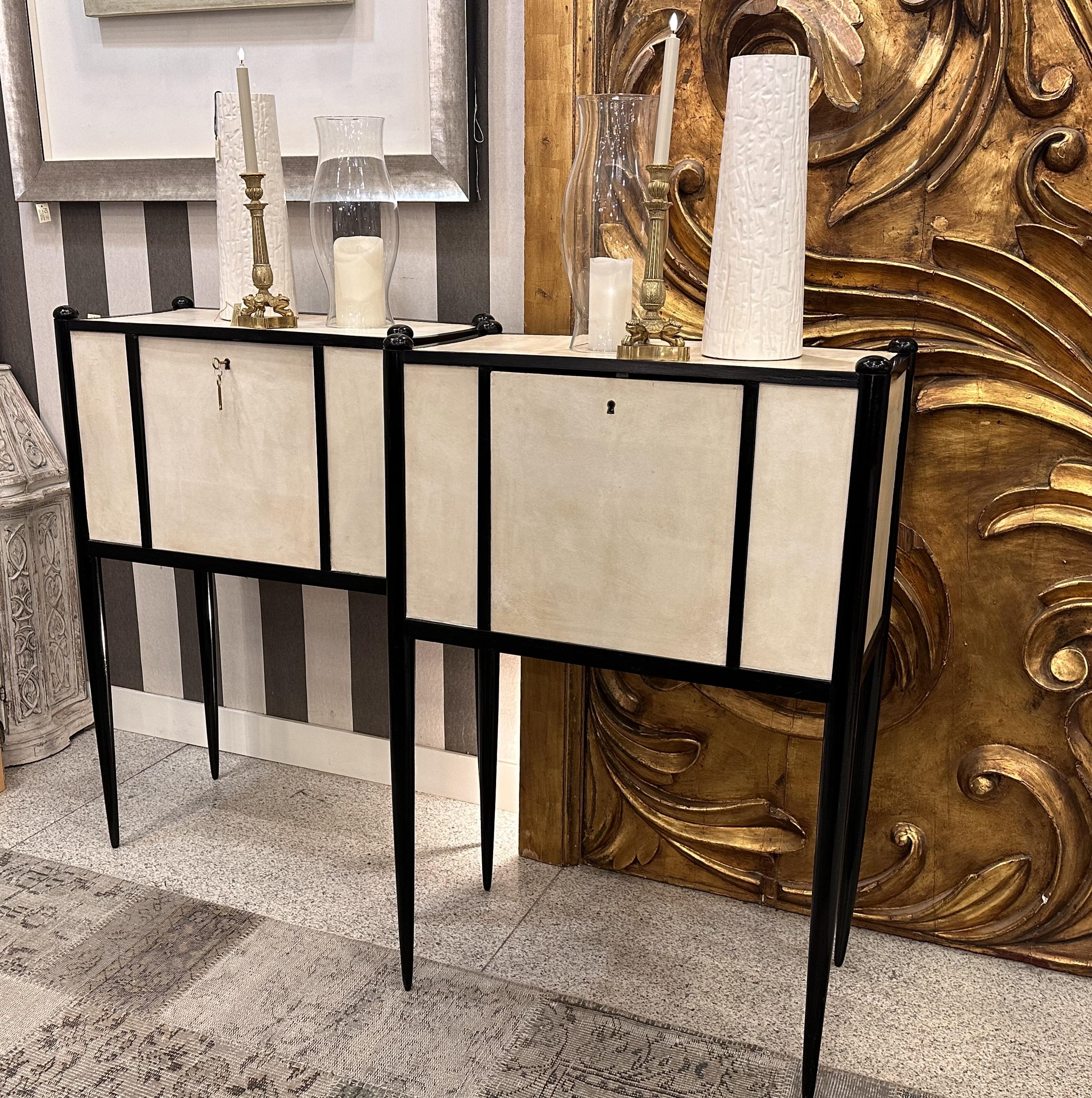 Mid-20th Century Art Deco Italian Paolo Buffa  black and white couple of Cabinets Secretaries