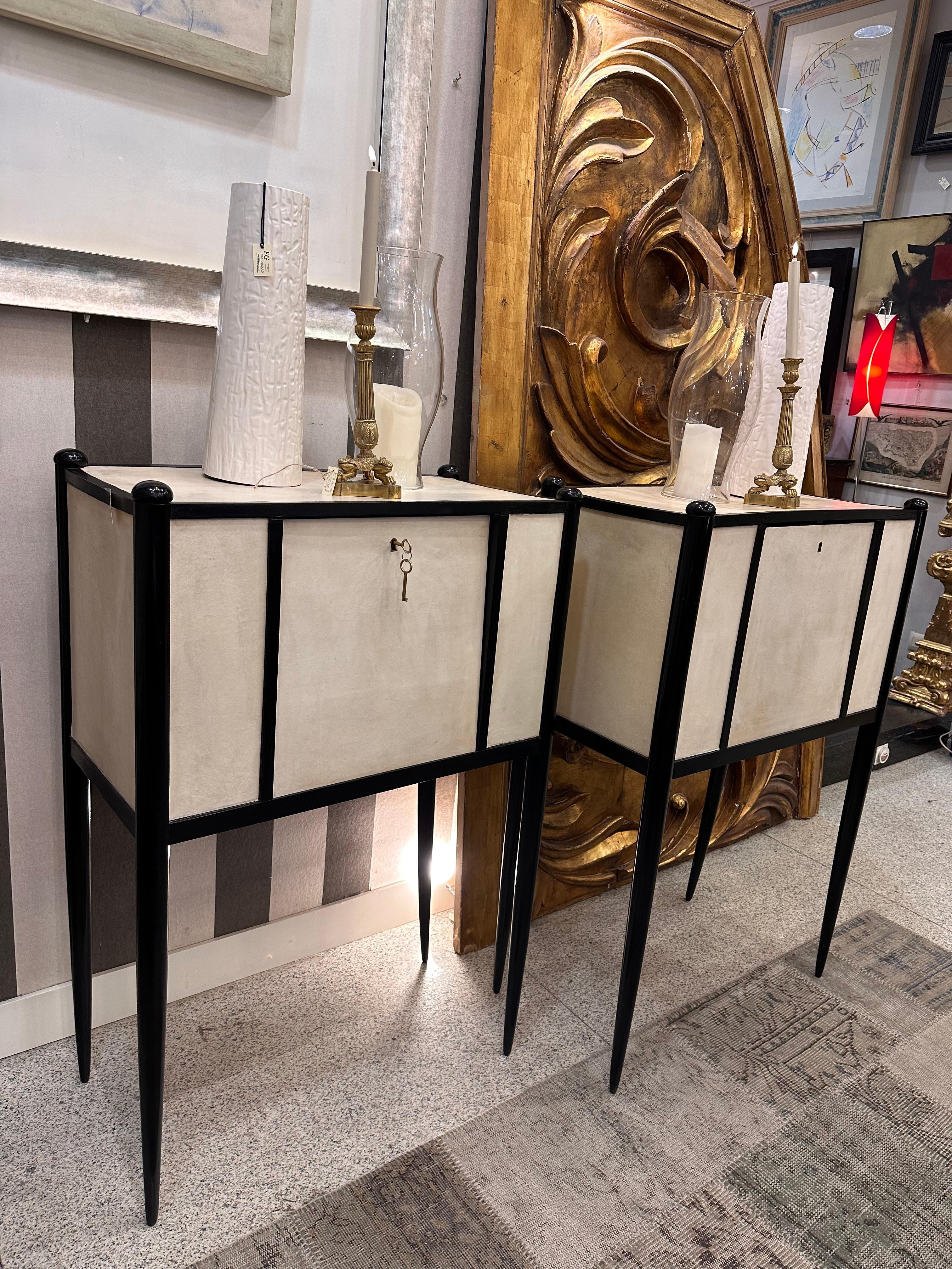 Art Deco Italian Paolo Buffa  black and white couple of Cabinets Secretaries 2